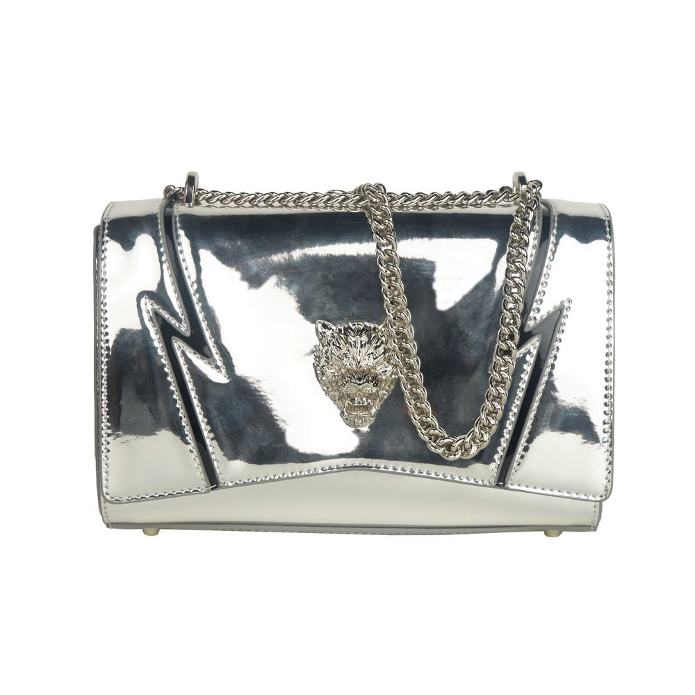 Plein Sport Elegant Gray Chain-Strapped Shoulder Bag - KALAJ