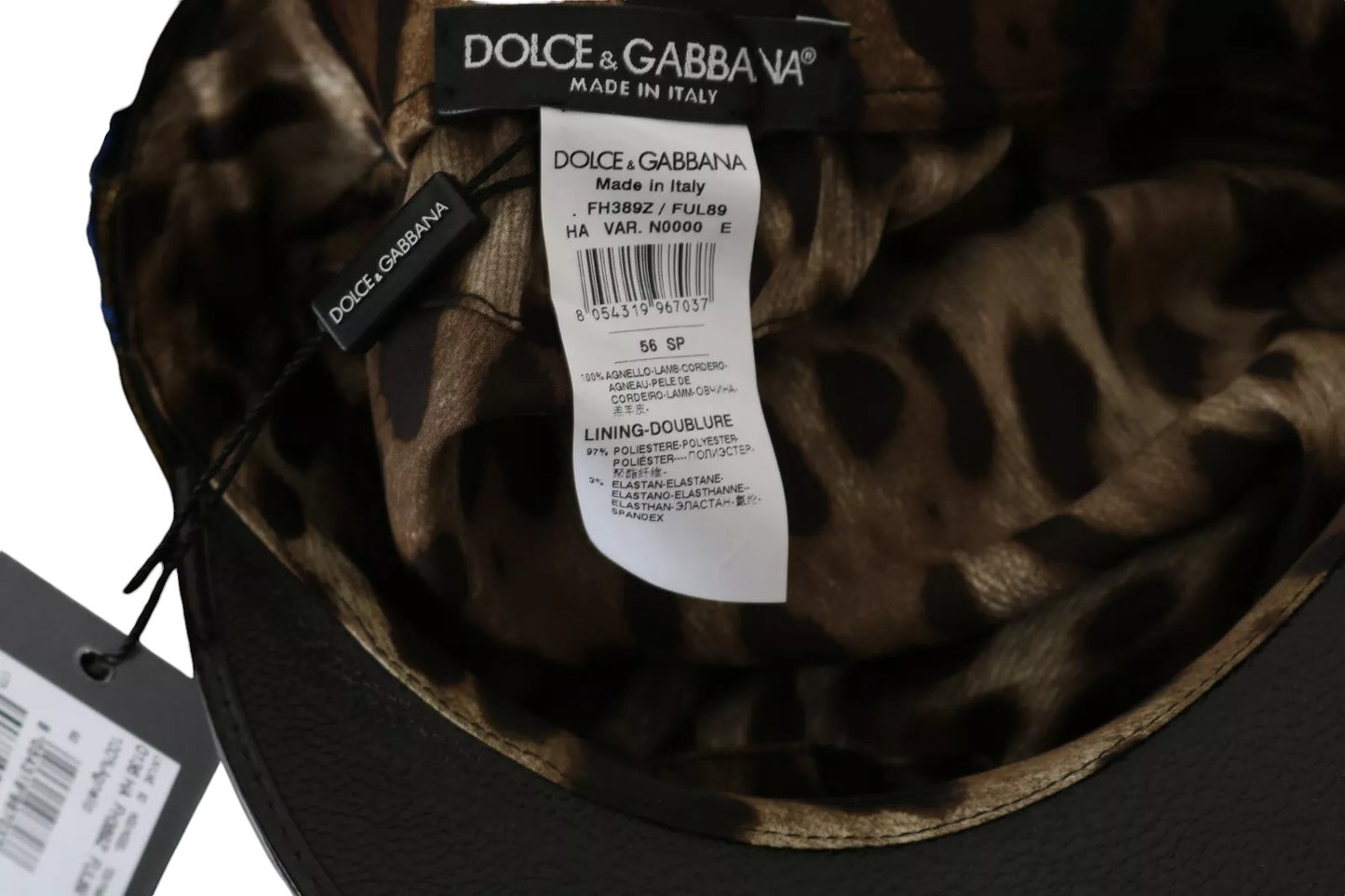 Dolce & Gabbana Black Leather Crystal Beads Gold Ribbon Fiddler Cap - KALAJ