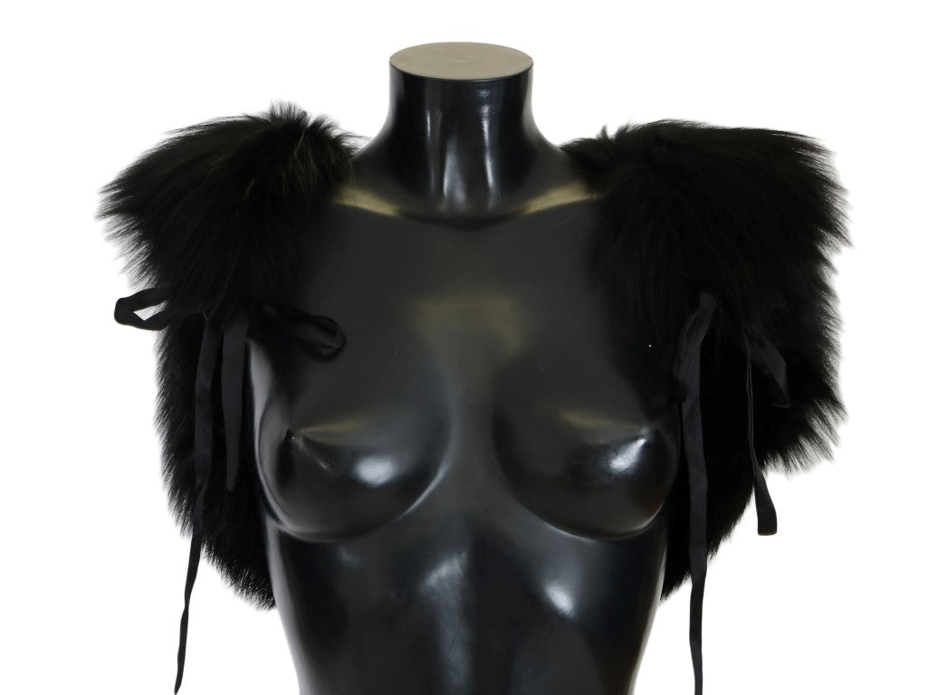 Dolce & Gabbana Elegant Black Silver Fox Fur Scarf - KALAJ