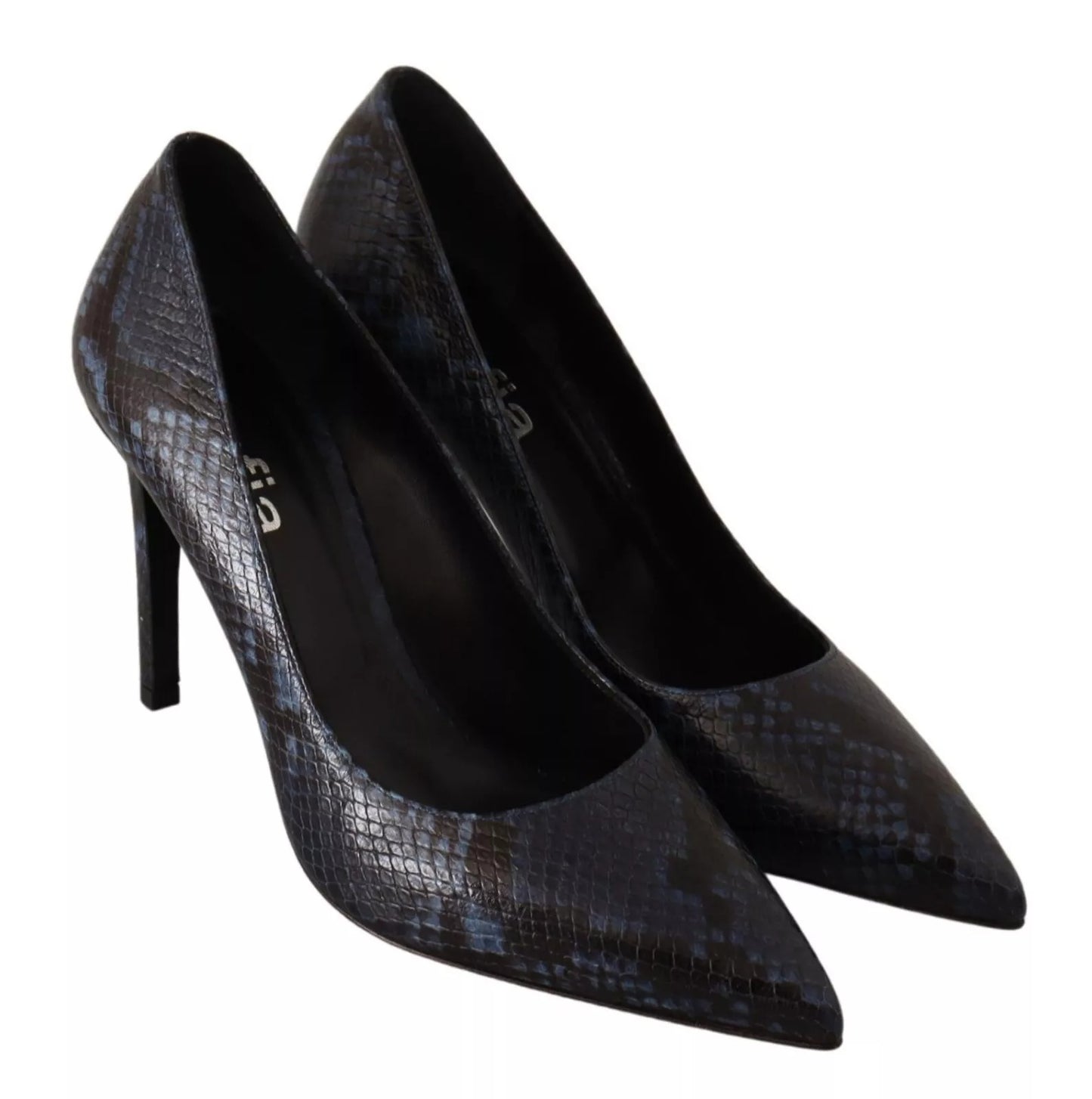 Sofia Black Snake Skin Leather Stiletto High Heels Pumps Shoes