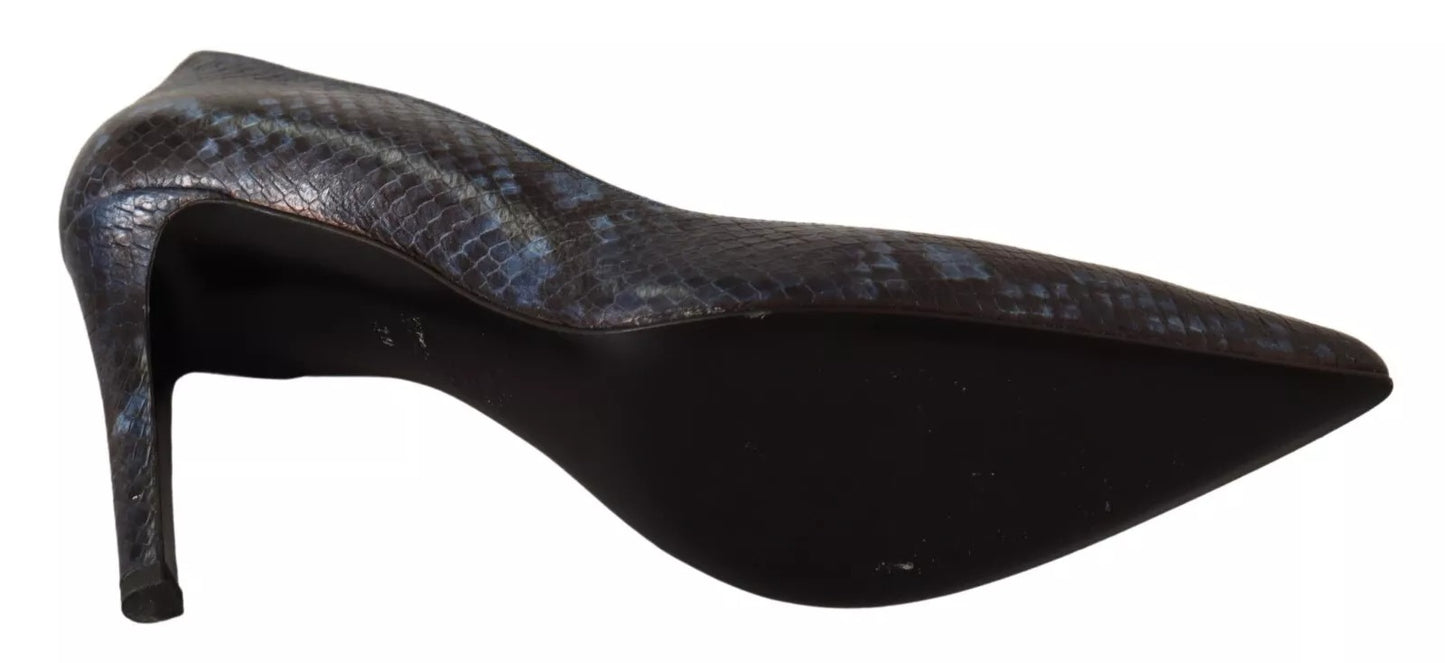 Sofia Black Snake Skin Leather Stiletto High Heels Pumps Shoes