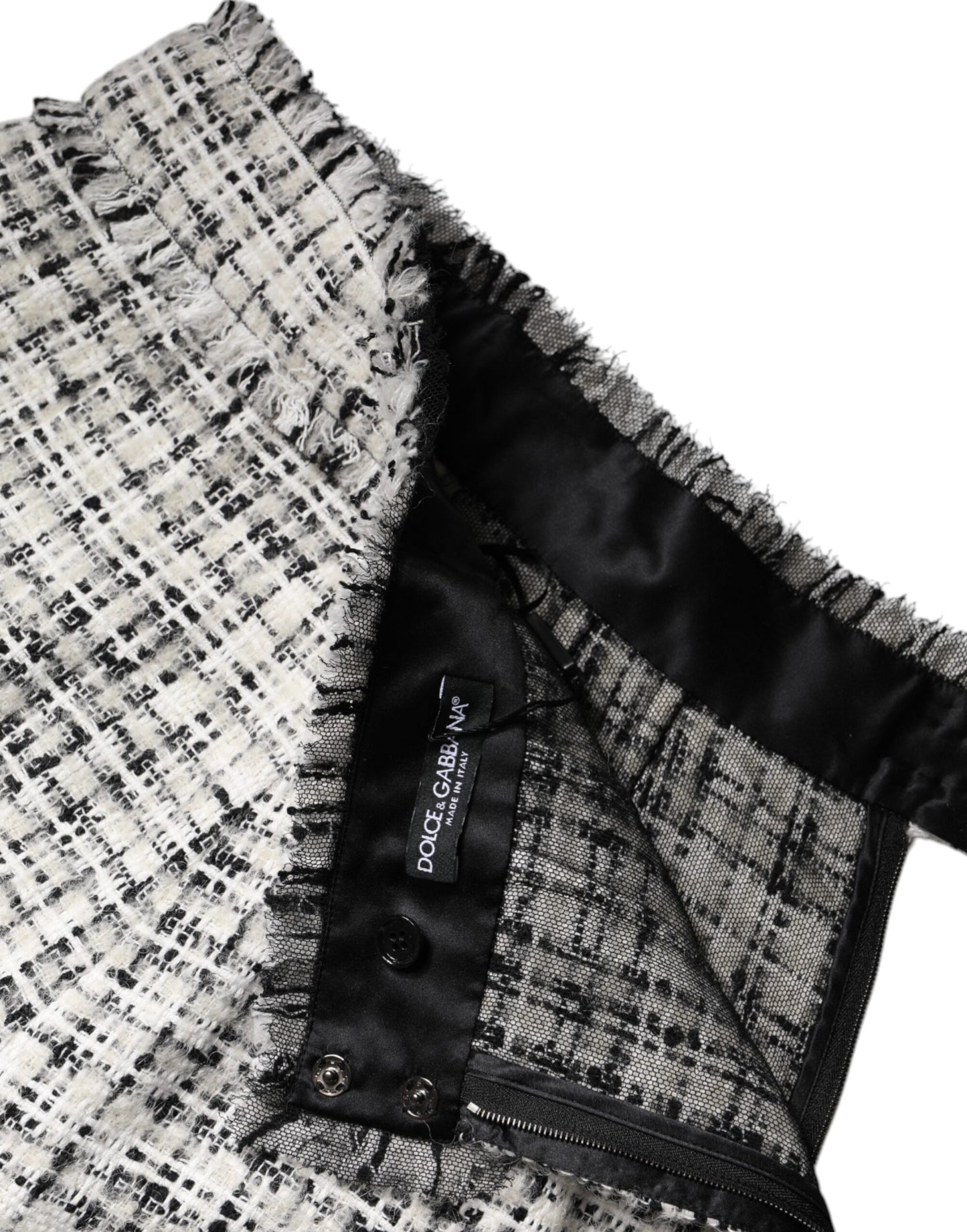 Dolce & Gabbana White Black High Waist Tartan Tweed Mini Skirt