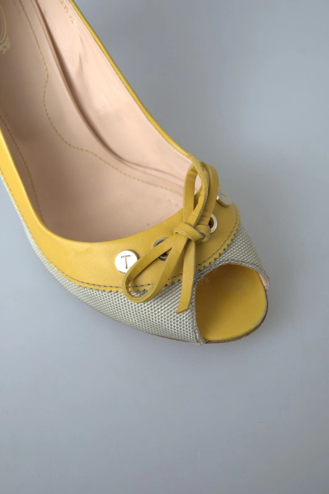 Tod's Yellow Off White Peep Toe Heels Pumps Shoes