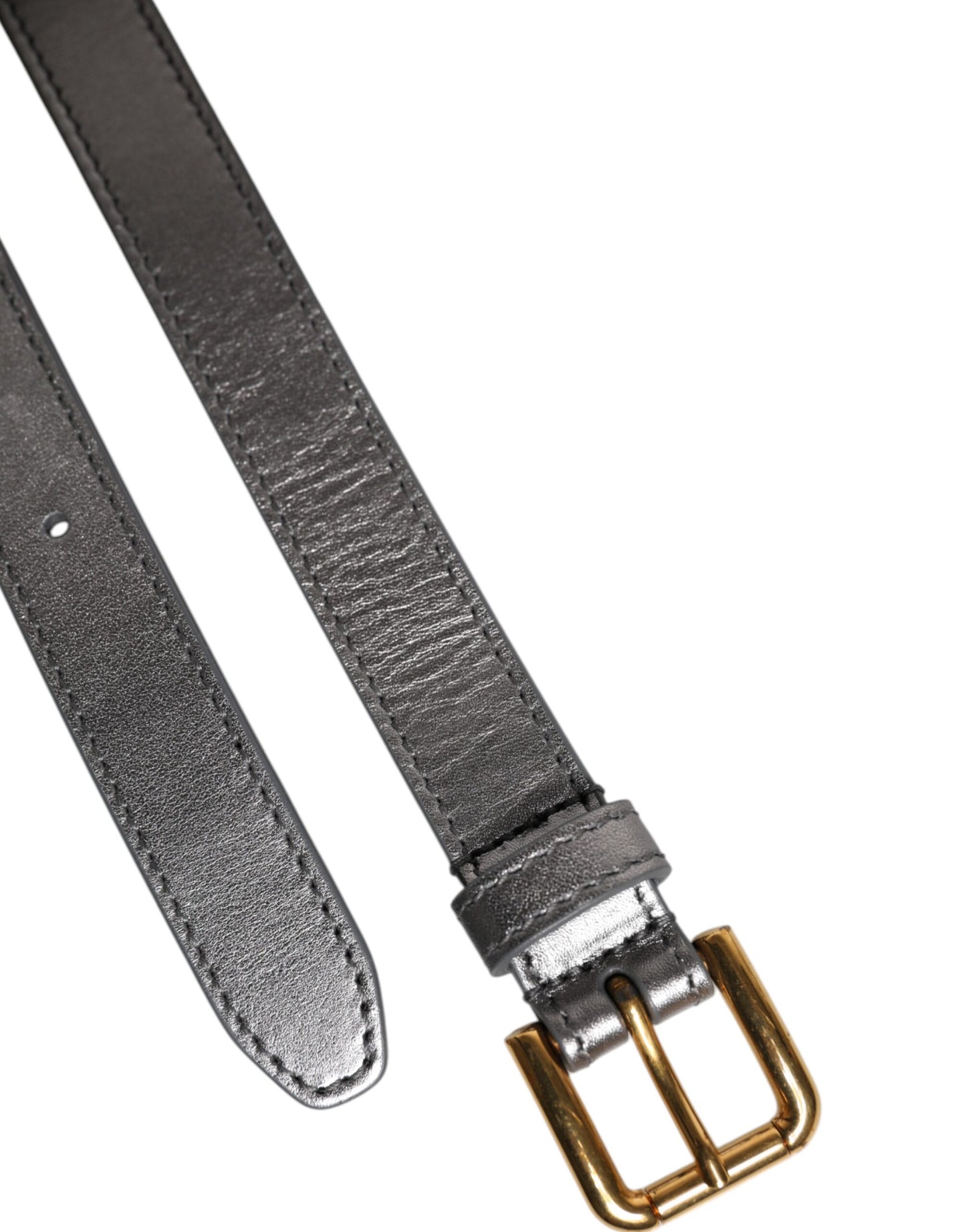 Dolce & Gabbana Silver Logo Engraved Metal Waist Buckle Belt