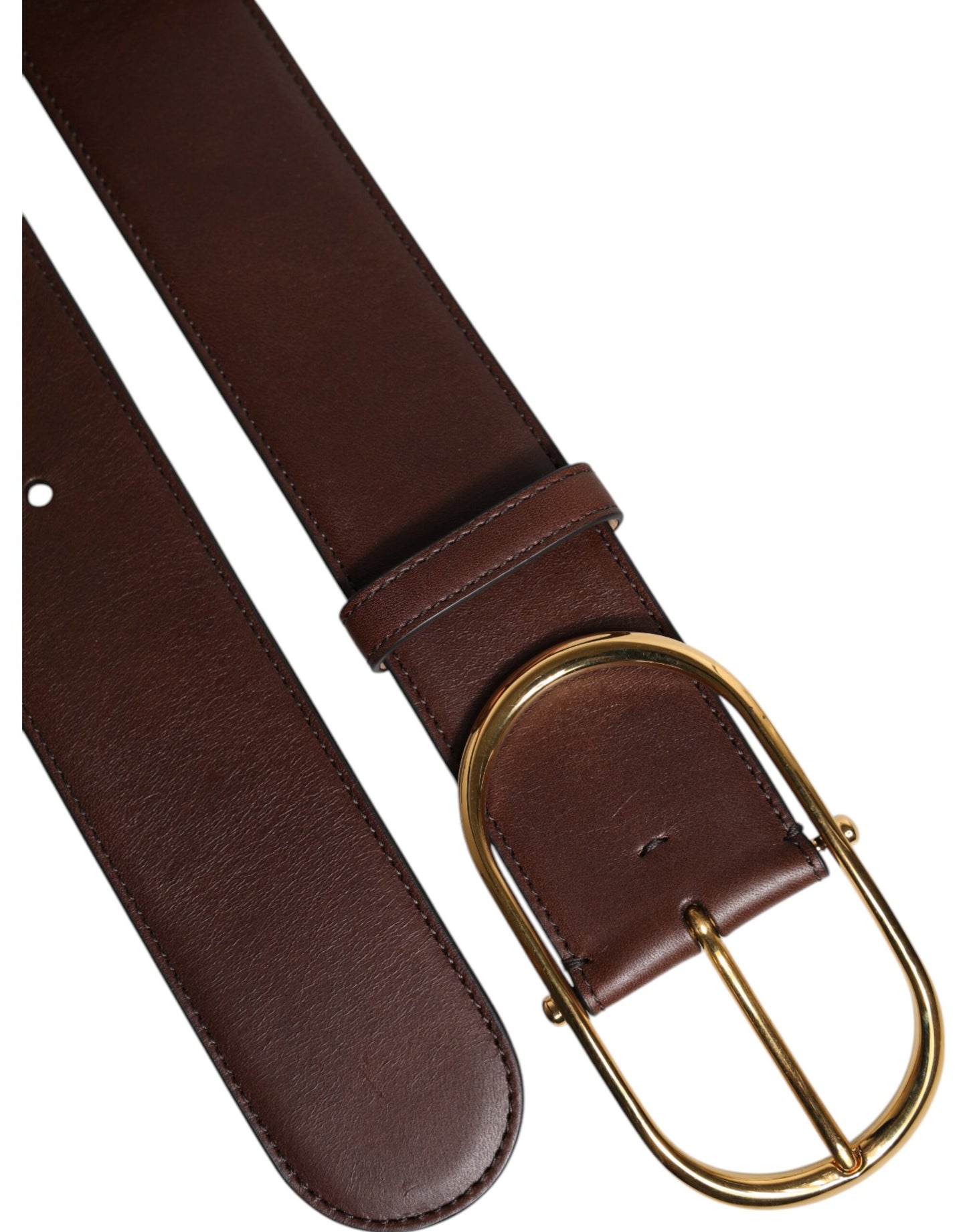 Dolce & Gabbana Brown Leather Waist Gold Metal Buckle Belt