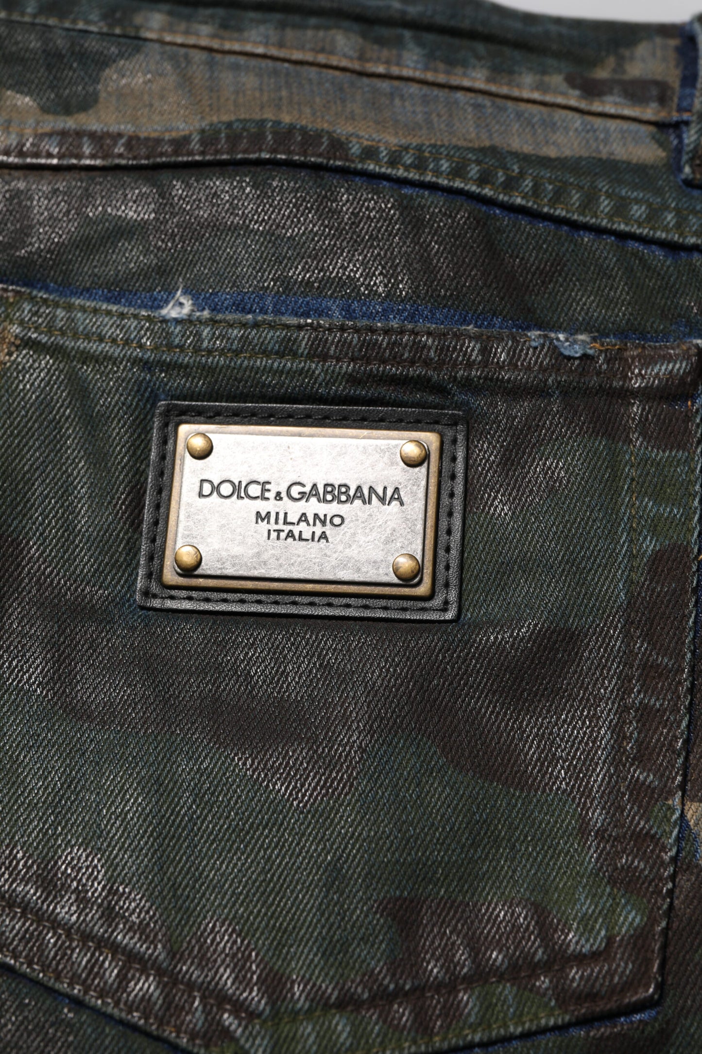 Dolce & Gabbana Blue Cotton Camouflage Denim Jeans