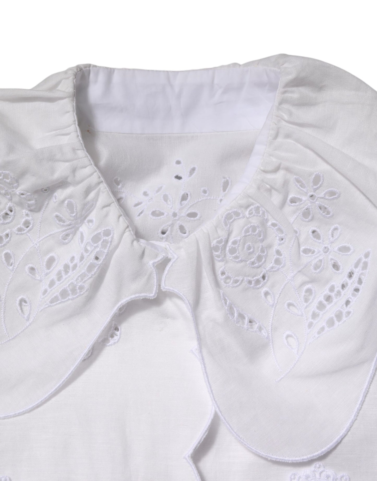 Dolce & Gabbana White Ruffled Lace Embellished Blouse Top
