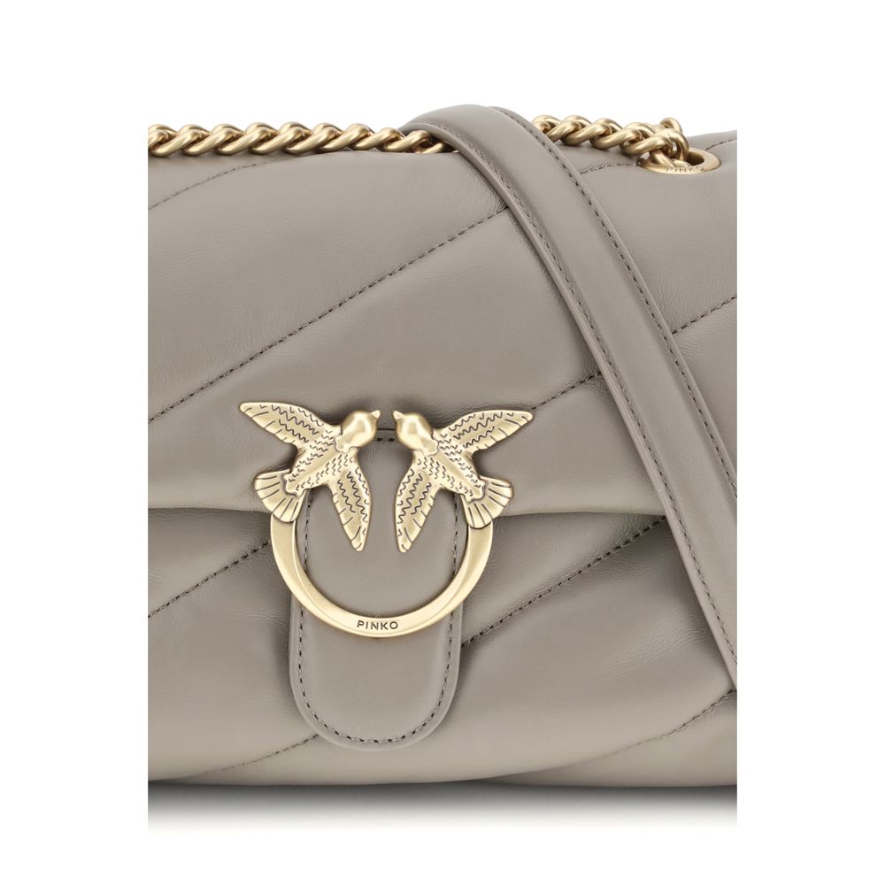 PINKO Gray Calf Leather Bos Taurus Shoulder Bag