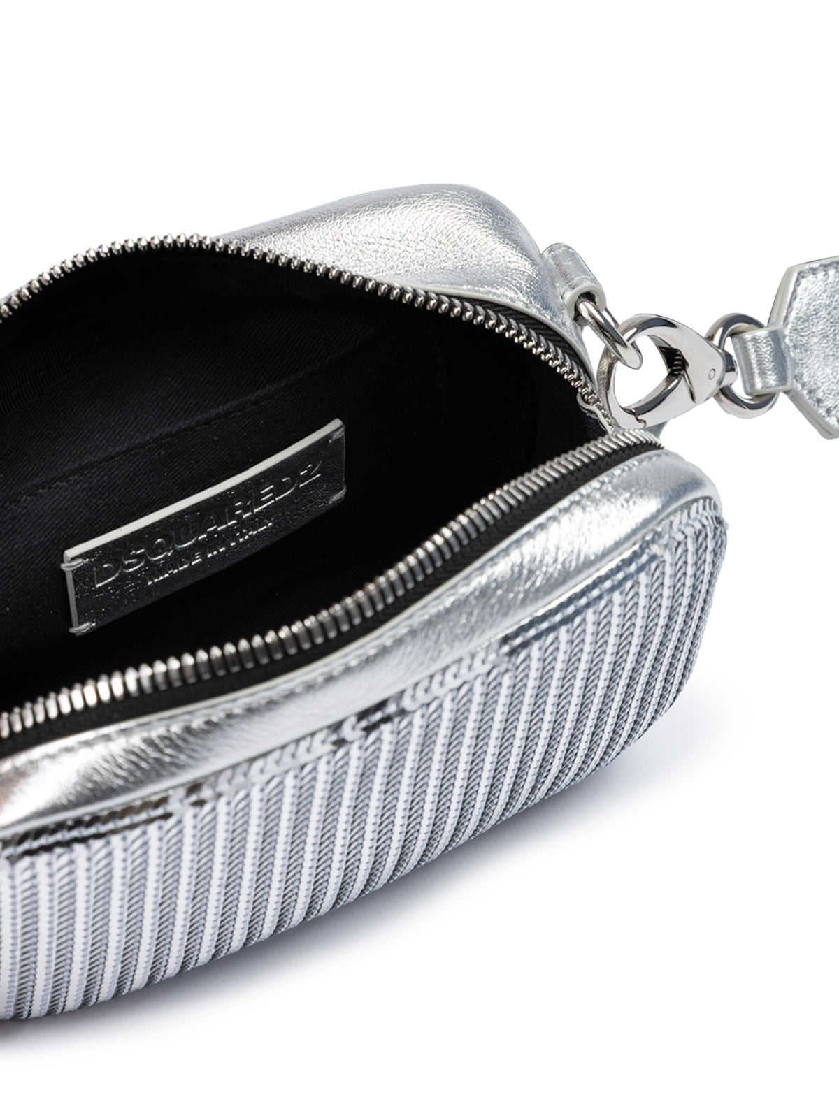Dsquared² Silver Paillettes and Leather Clutch Bag