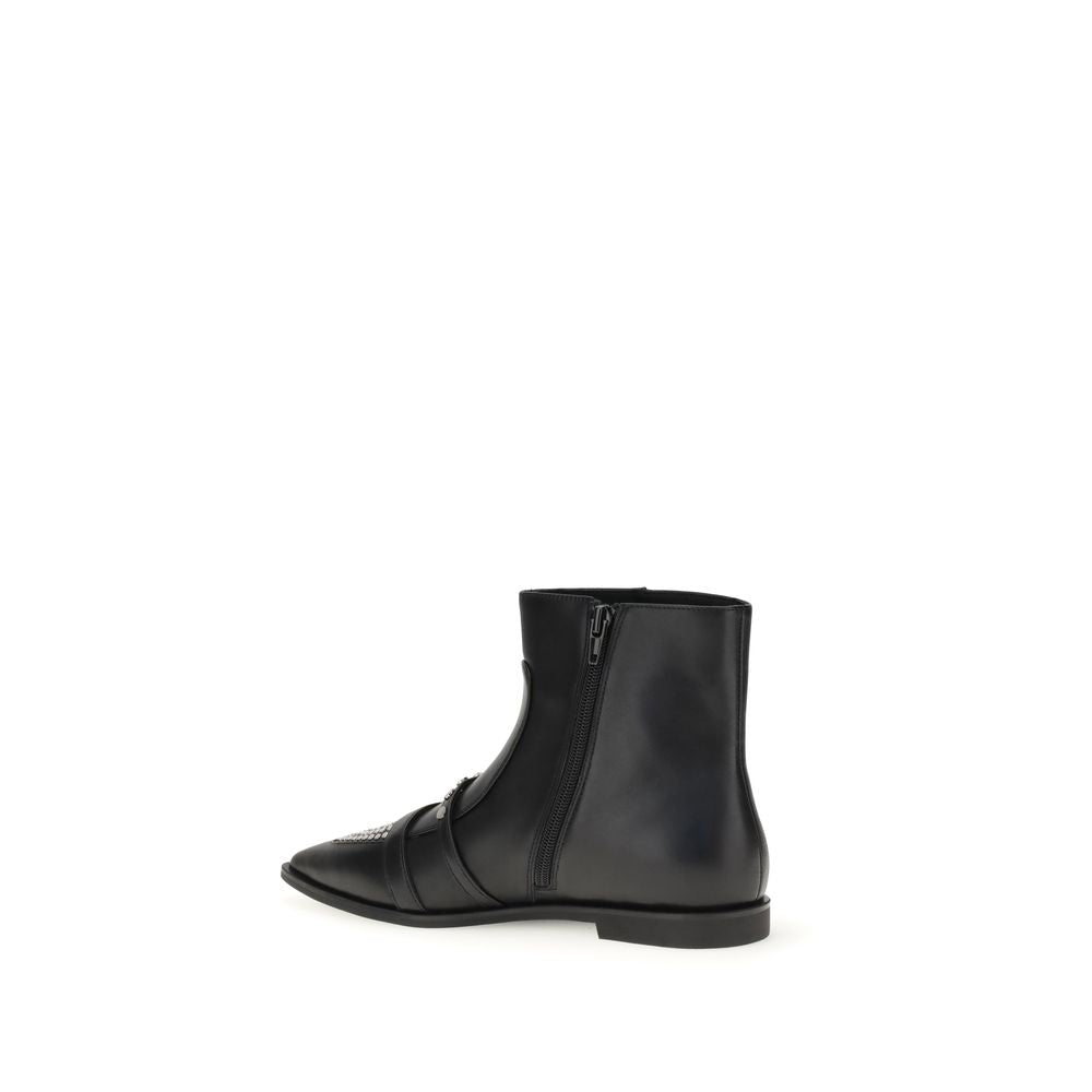 PINKO Black Calf Leather Bos Taurus Ankle Boots