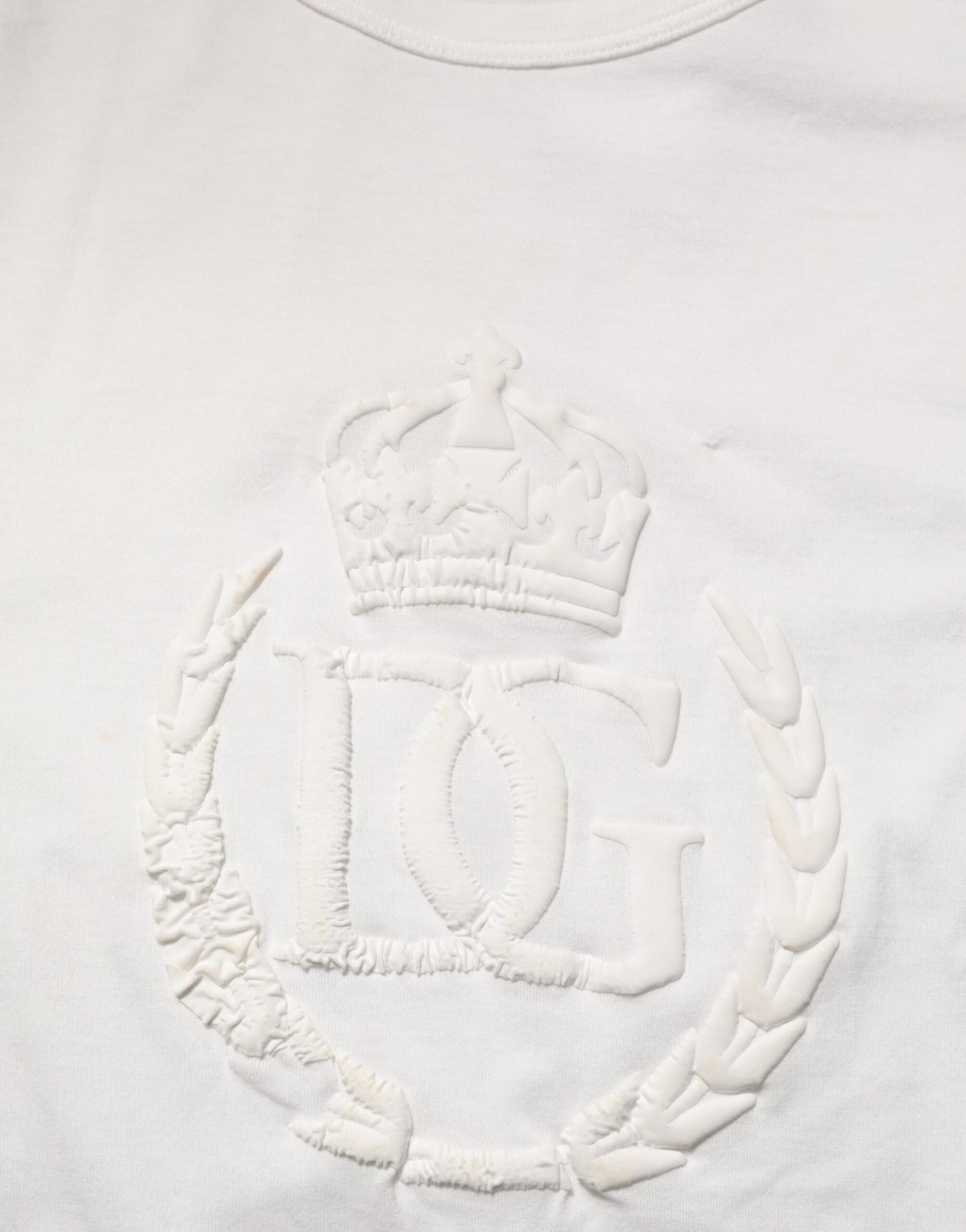 Dolce & Gabbana White Cotton DG Crown Embossed Men T-shirt