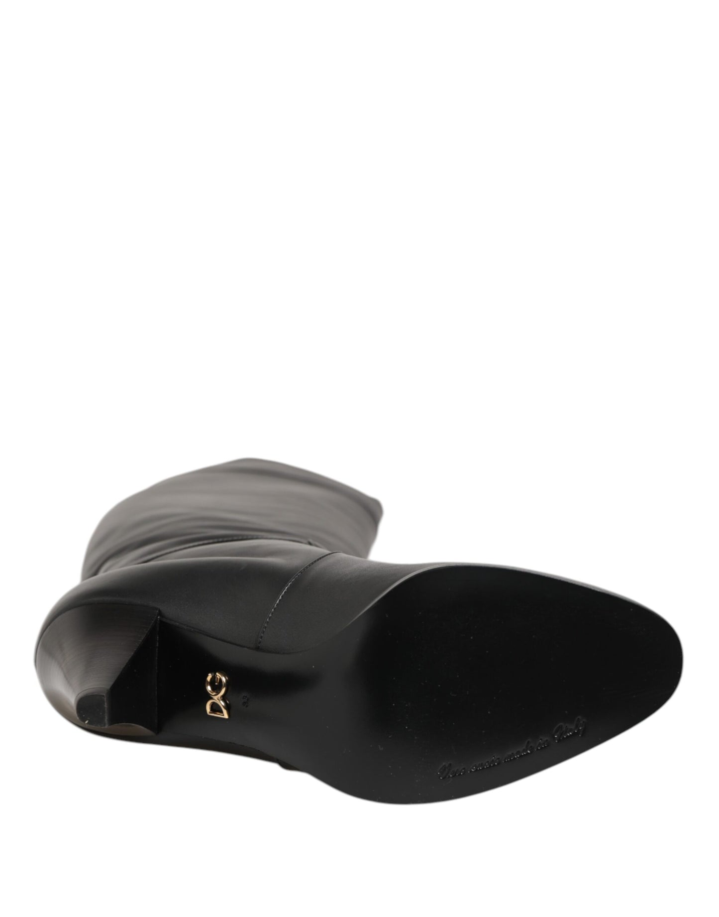 Dolce & Gabbana Black Leather Over-The-Knee DG Boots Shoes