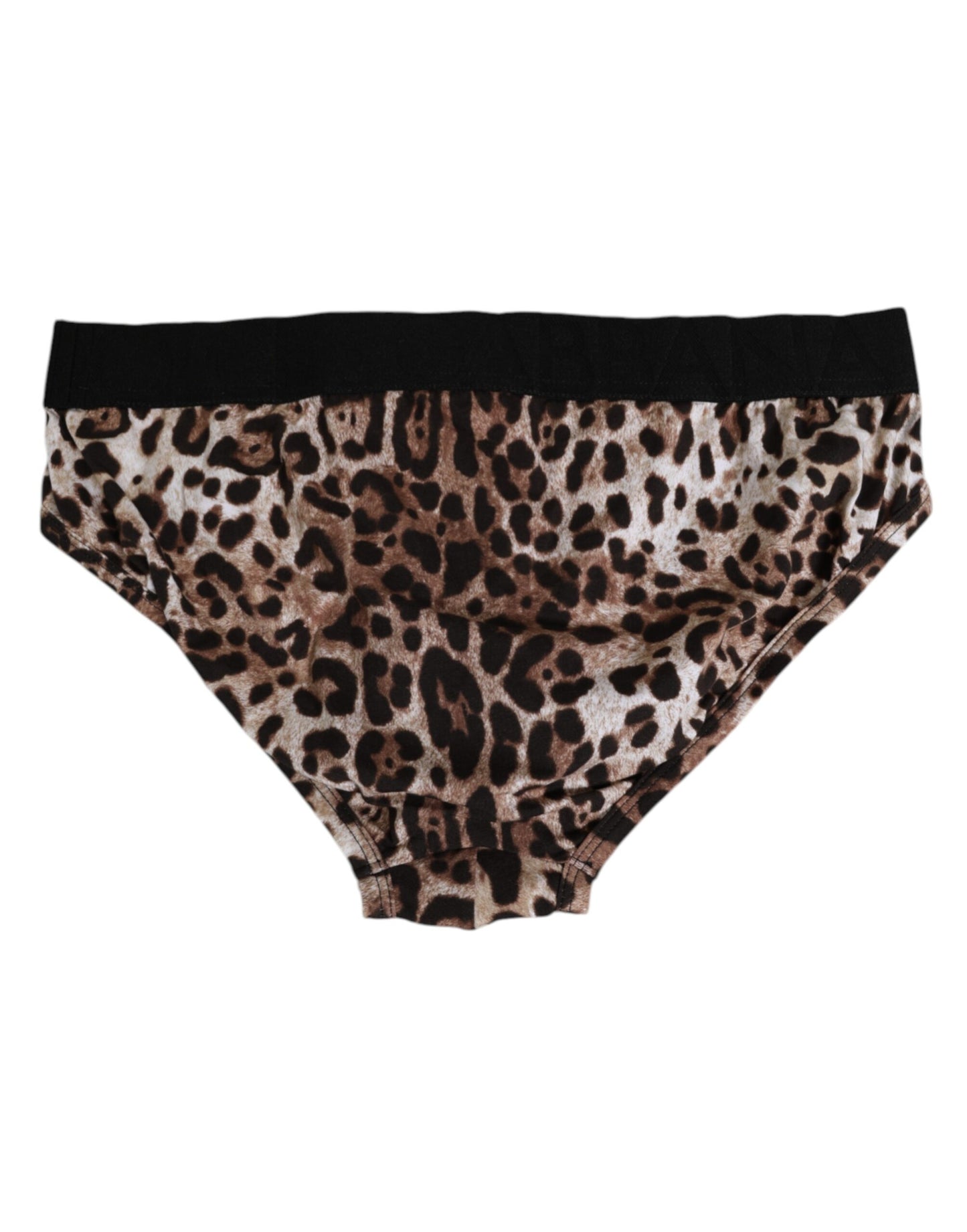 Dolce & Gabbana Brown Cotton Leopard Logo Midi Brief Underwear