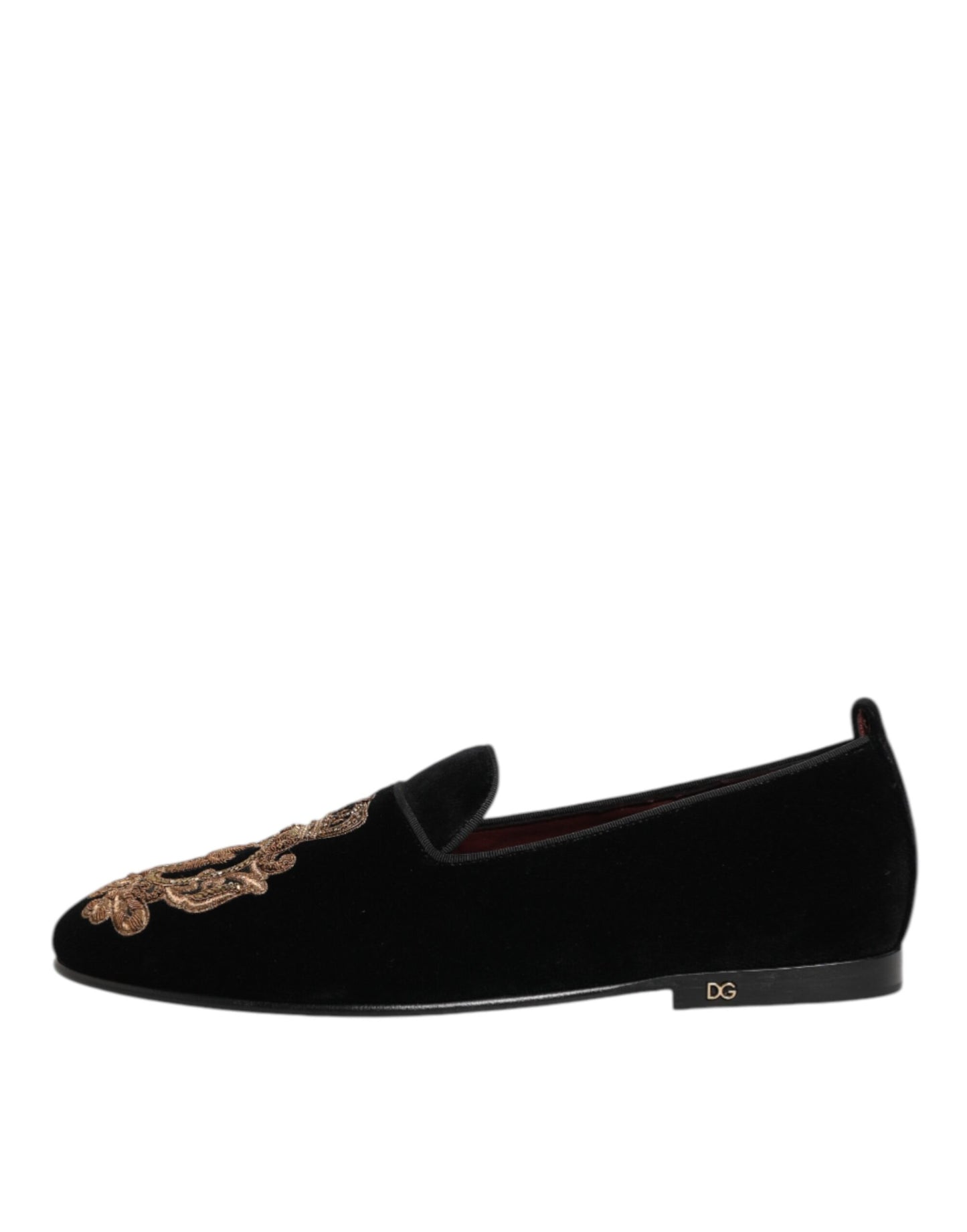 Dolce & Gabbana Black Velvet Gold Crown Mens Loafers Shoes