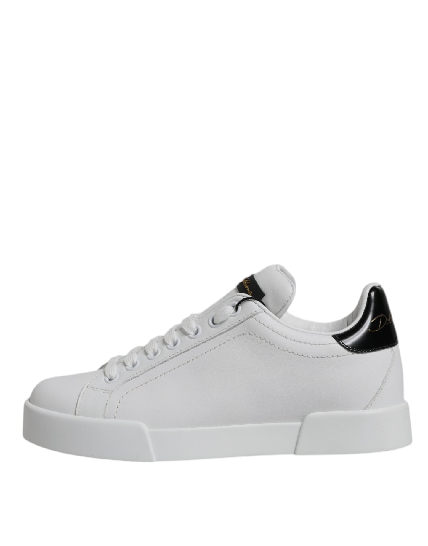 Dolce & Gabbana White Black Leather Low Top Sneakers Shoes