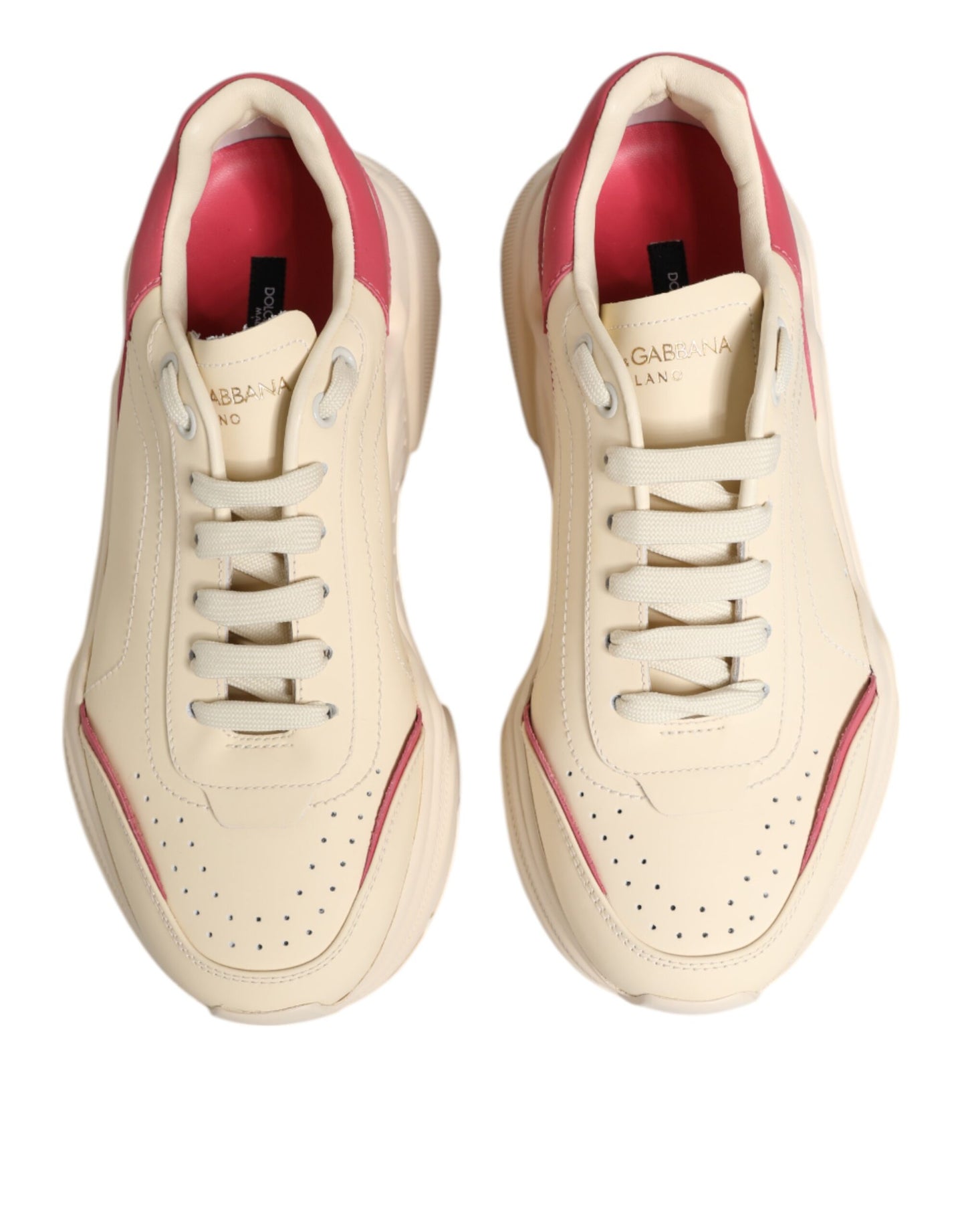 Dolce & Gabbana White Pink Leather Daymaster Sneakers Shoes