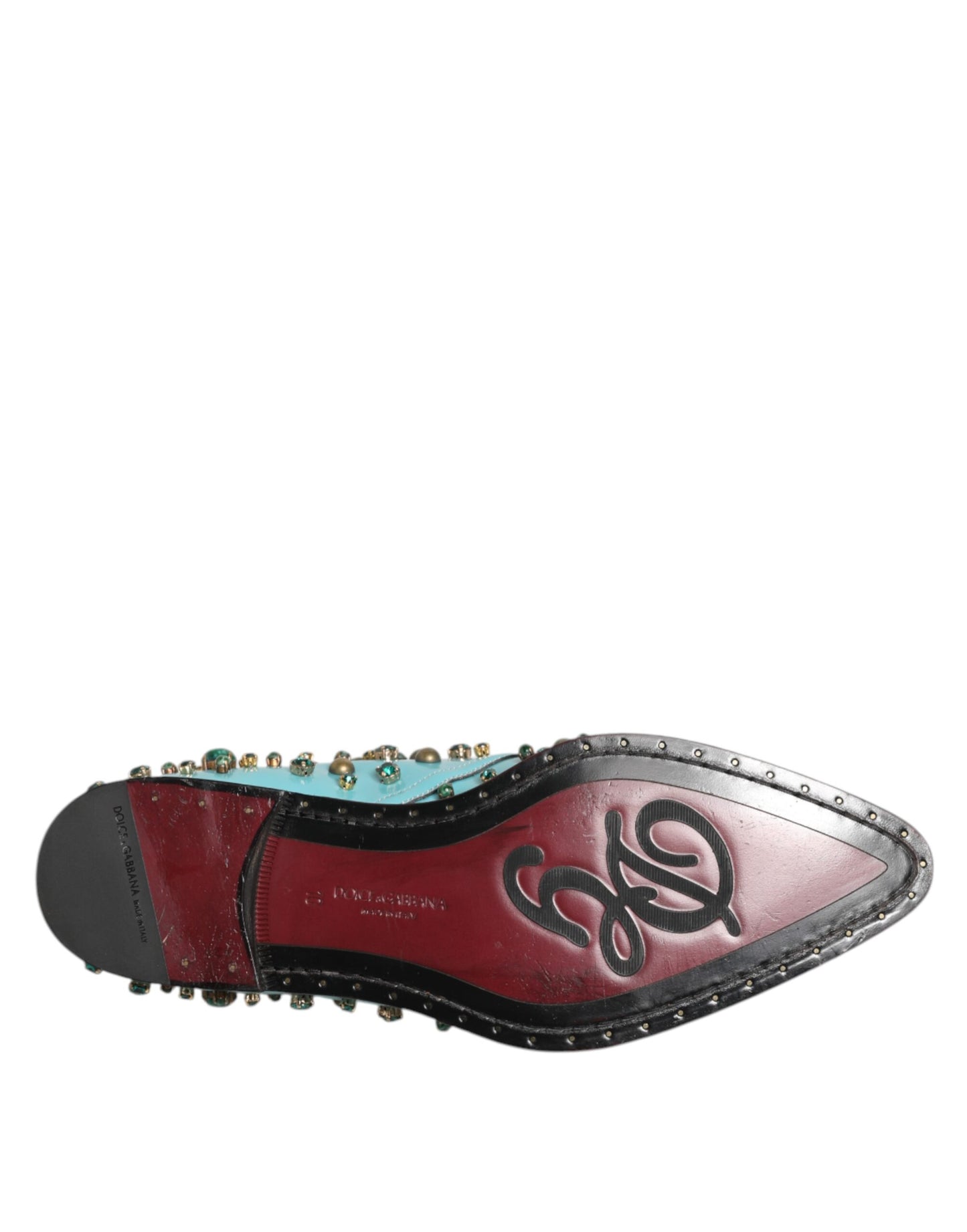 Dolce & Gabbana Turquoise Crystal Embellished Men Derby Shoes