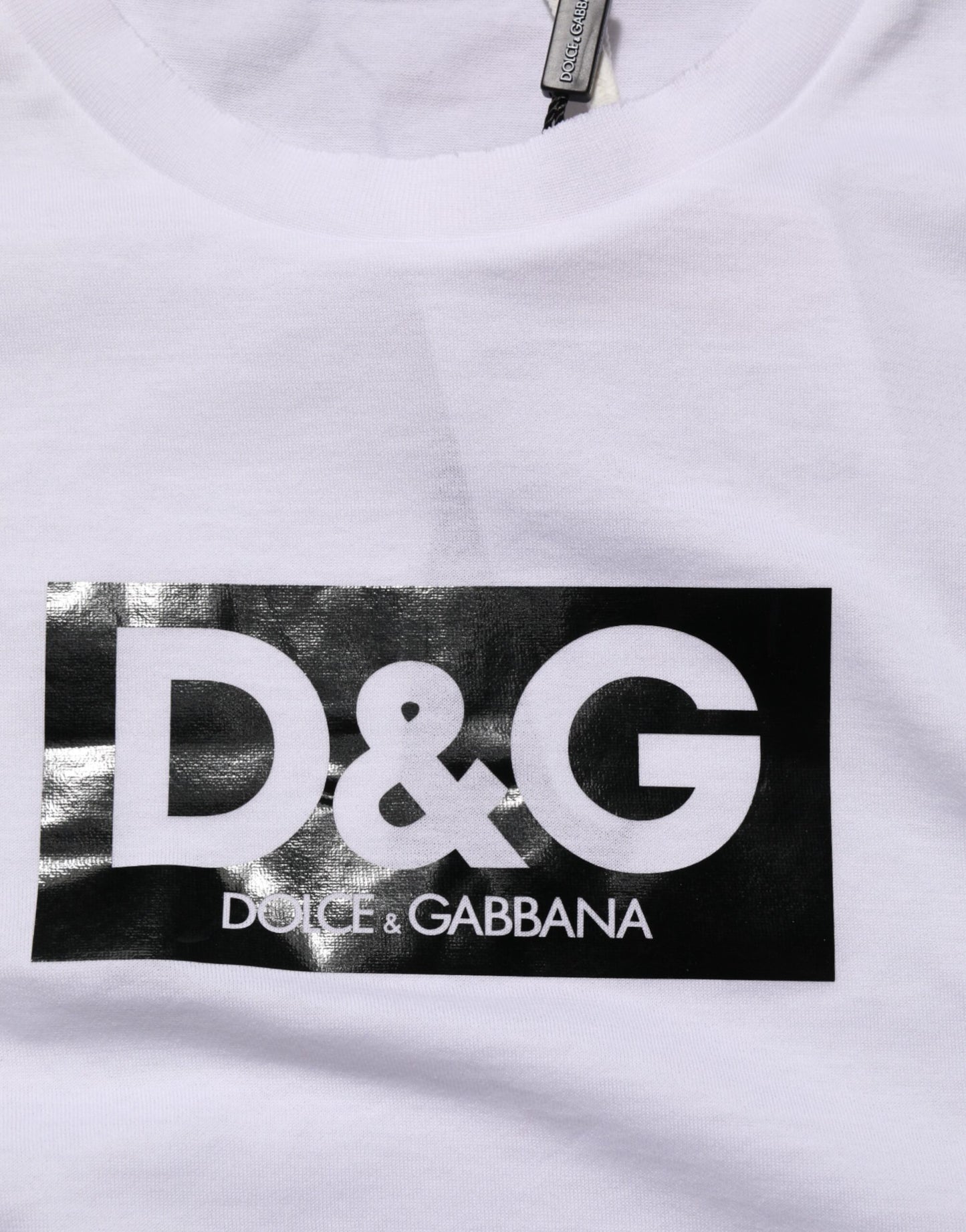 Dolce & Gabbana White Logo Print Cotton Crew Neck T-shirt