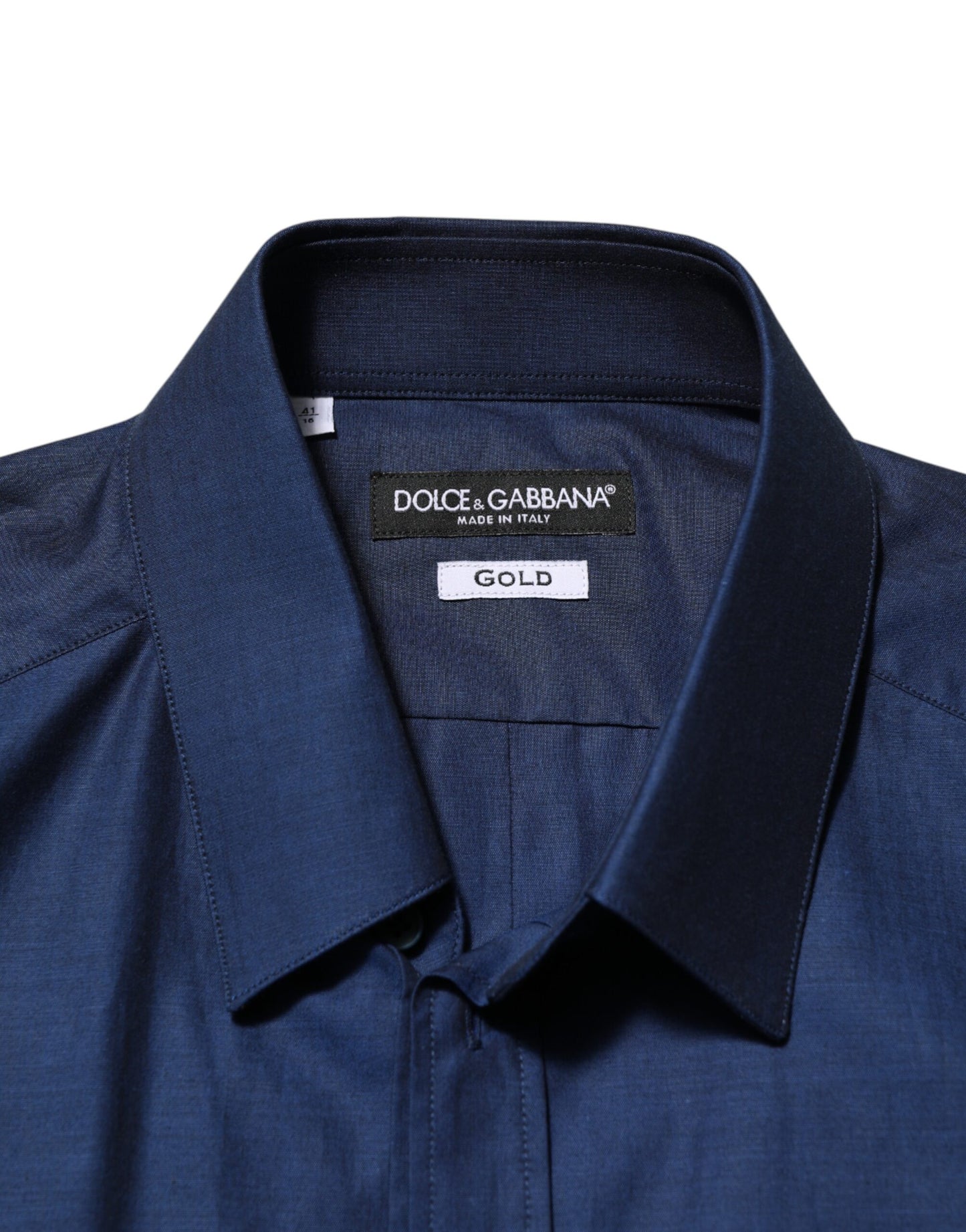 Dolce & Gabbana Blue Cotton Collared Men GOLD Dress Shirt