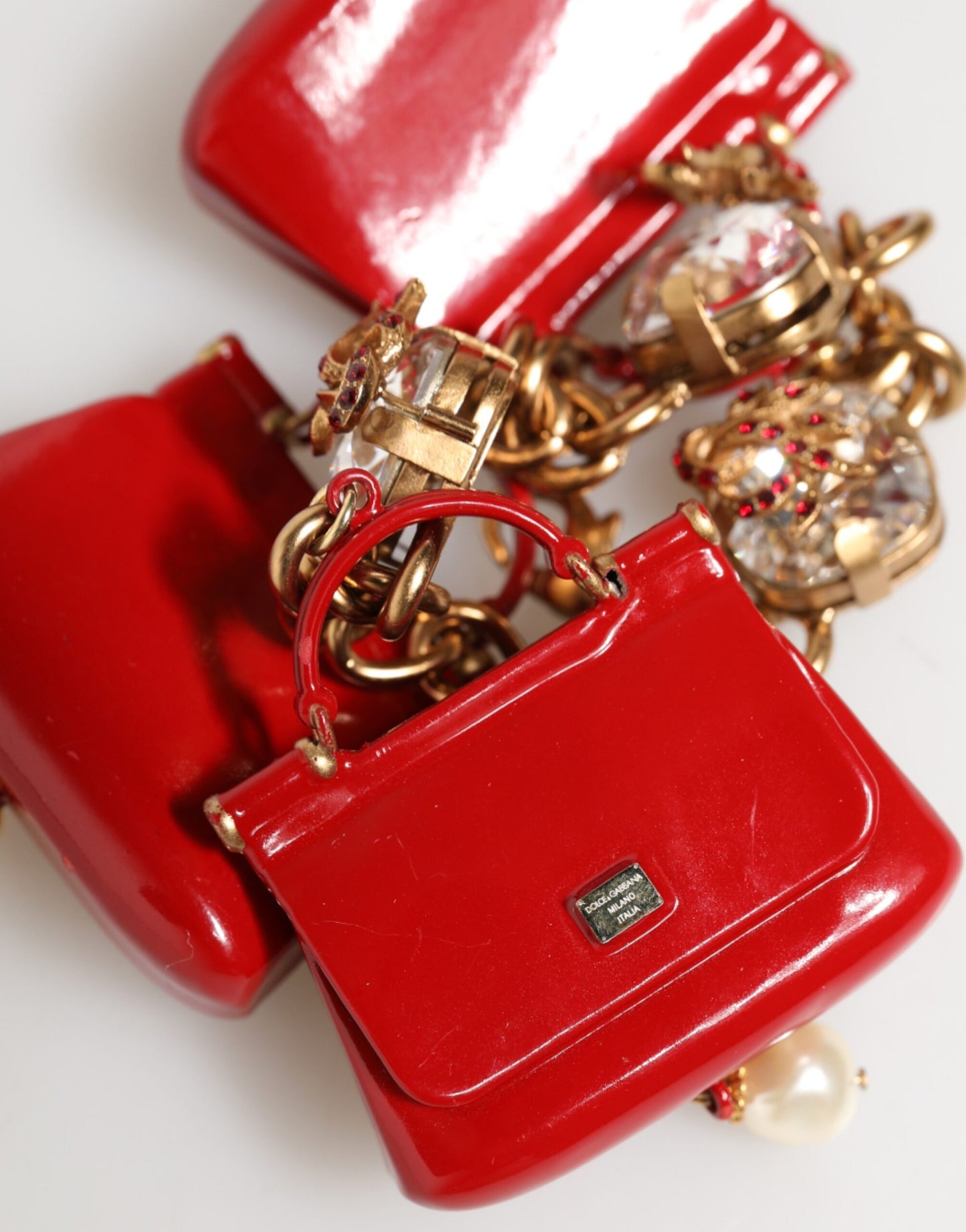 Dolce & Gabbana Gold Bronze Bag Embellished Crystals Accessory Bracelet