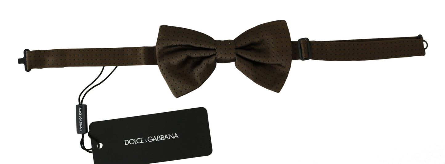 Dolce & Gabbana Elegant Brown Polka Dot Silk Bow Tie - KALAJ