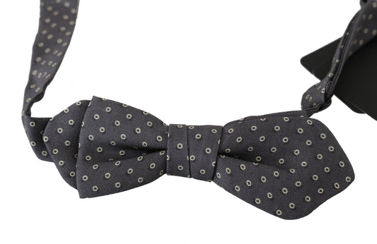 Dolce & Gabbana Elegant Silk Gray Circle Pattern Bow Tie - KALAJ