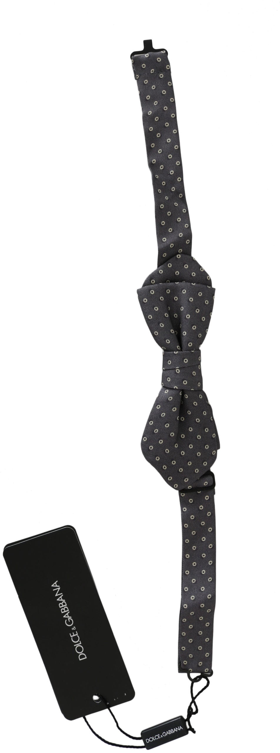 Dolce & Gabbana Elegant Silk Gray Circle Pattern Bow Tie - KALAJ