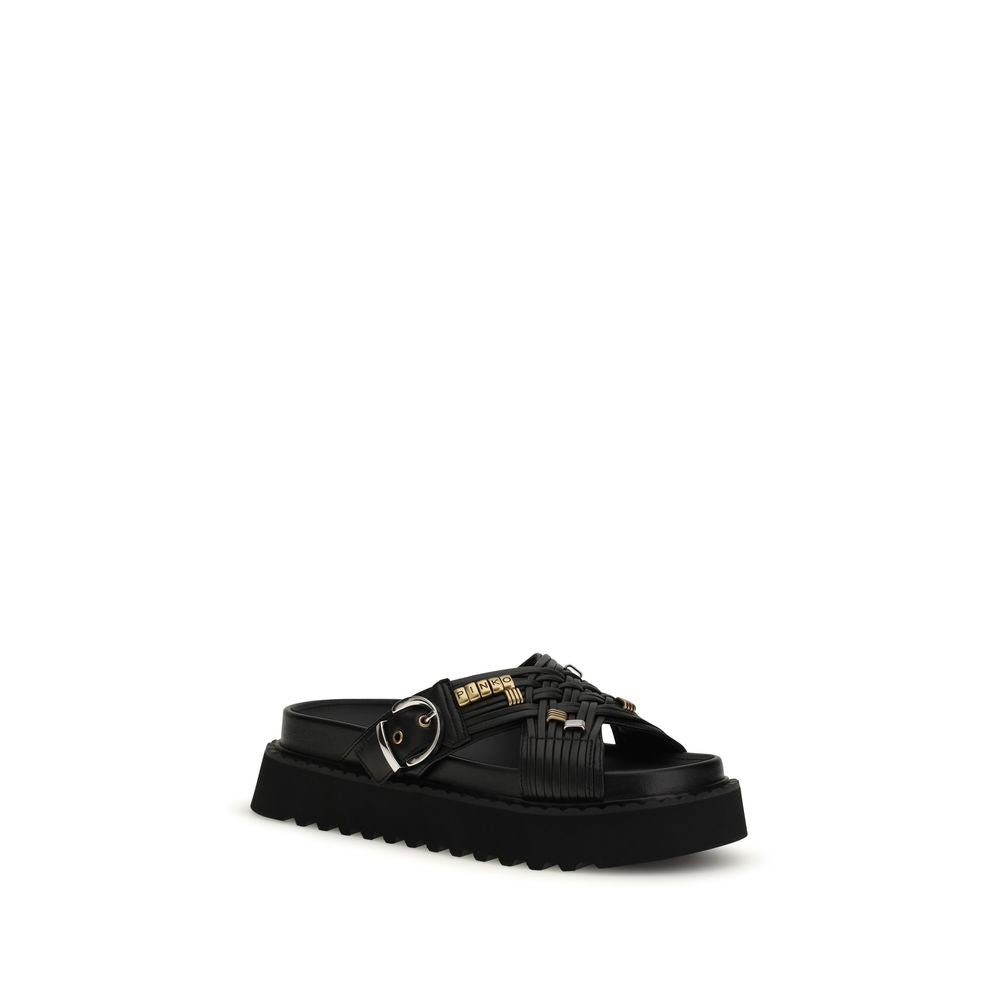 PINKO Black Goatskin Platform Sandals