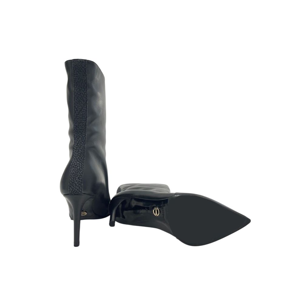 Borbonese Black Leather Women Boot with Stiletto Heel