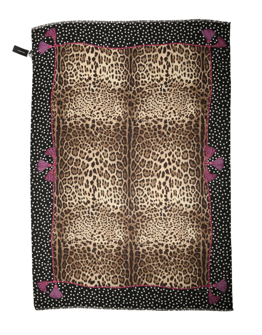 Dolce & Gabbana Multicolor Leopard Polka Dot Stole 180cm x 135cm Scarf