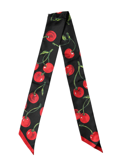 Dolce & Gabbana Black Cherry Silk Neck Wrap Stole 100cm x 6cm Scarf