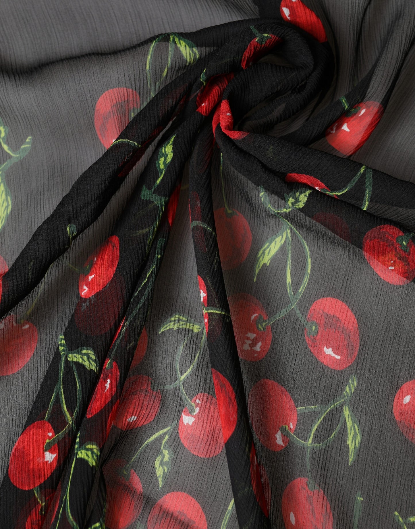 Dolce & Gabbana Black Cherry Print Silk Shawl Stole 190cm x 122cm Scarf