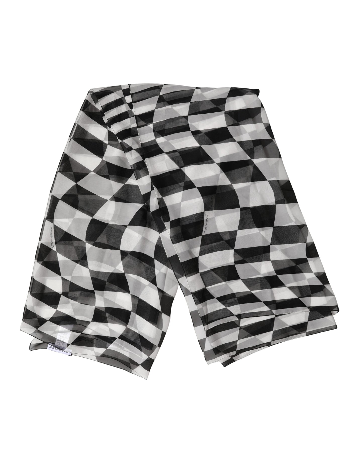 Dolce & Gabbana Black White Check Silk Wrap Foulard 133cm x 132cm Scarf