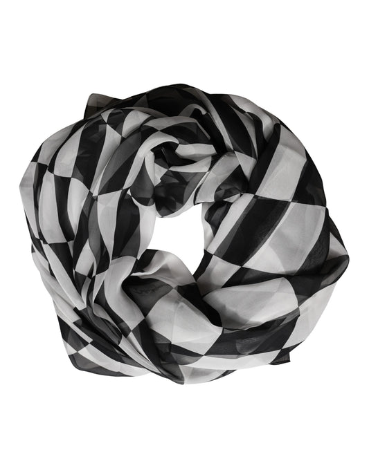 Dolce & Gabbana Black White Check Silk Wrap Foulard 133cm x 132cm Scarf
