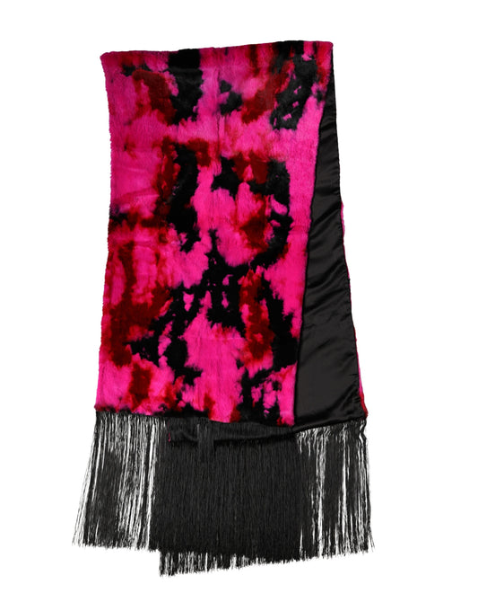 Dolce & Gabbana Pink Black Faux Fur Neck Wrap Fringes 200cm x 59cm Scarf
