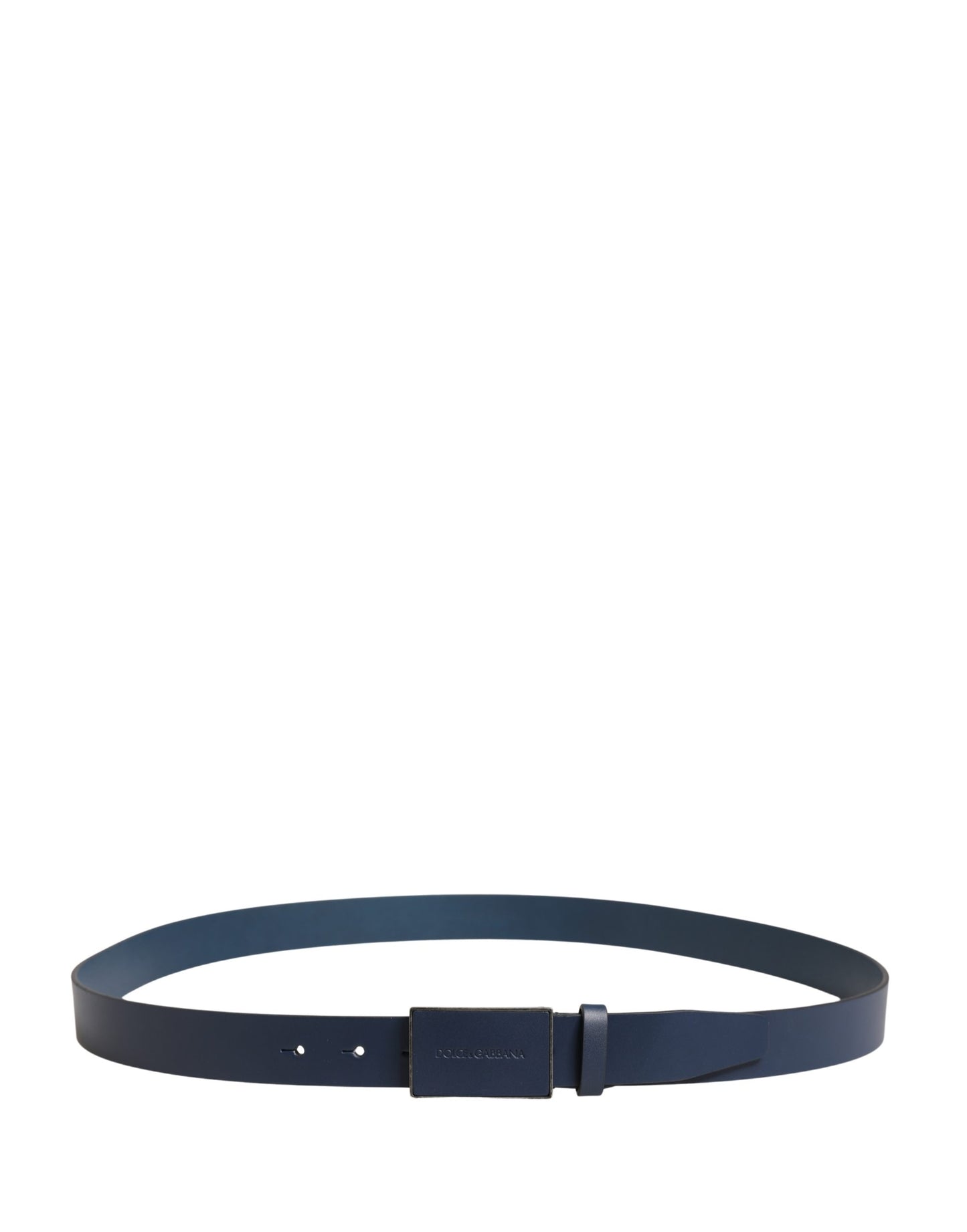 Dolce & Gabbana Blue Calfskin Leather Logo Metal Buckle Belt