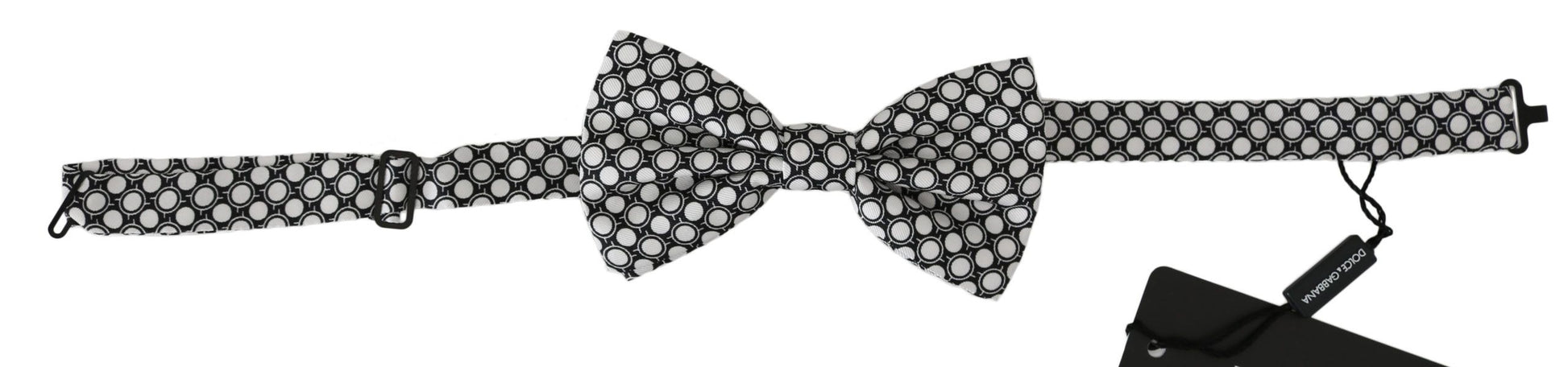 Dolce & Gabbana Elegant Black White Circle Silk Bow Tie - KALAJ