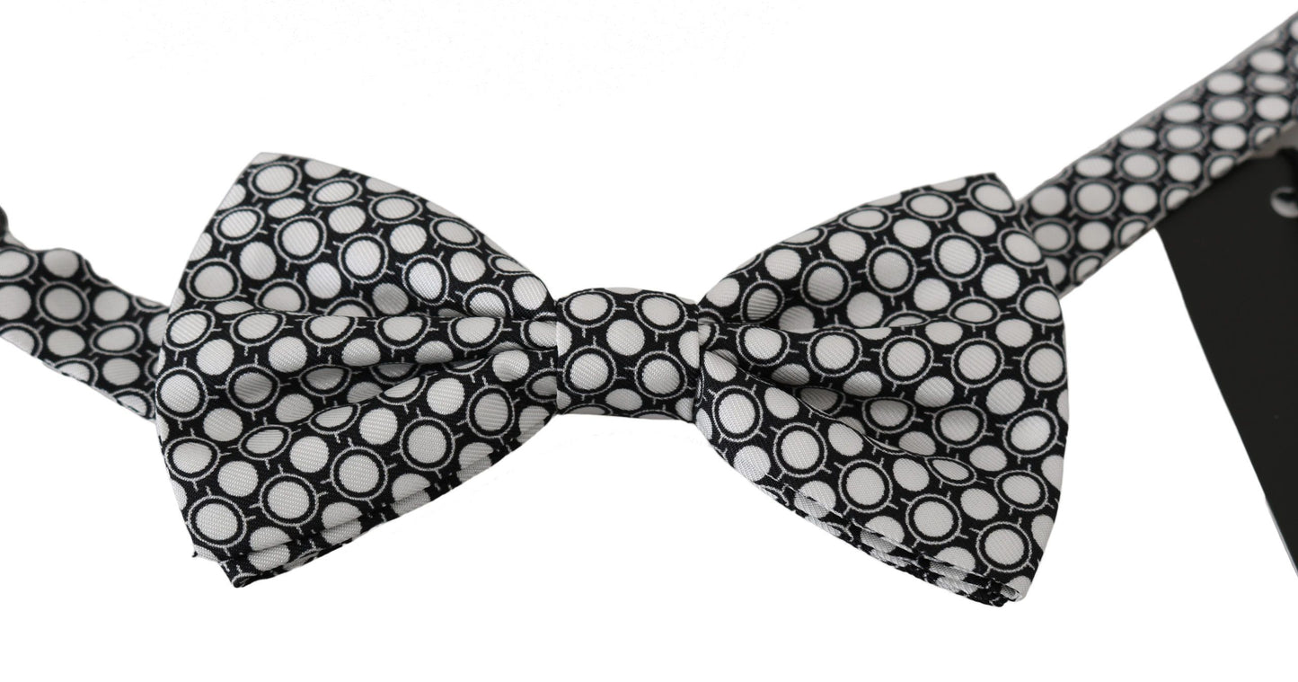 Dolce & Gabbana Elegant Black White Circle Silk Bow Tie - KALAJ