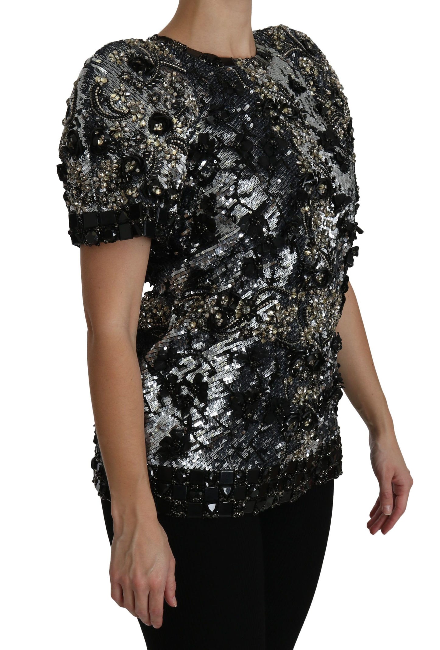 Dolce & Gabbana Sequined Crystal Embellished Crew Neck Top