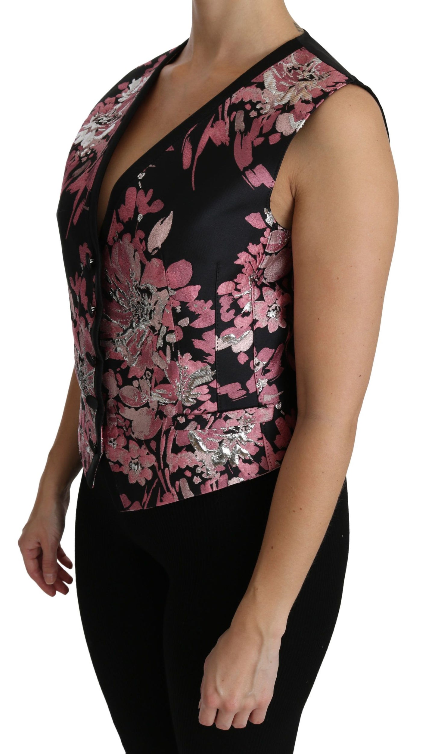 Dolce & Gabbana Elegant Floral Brocade Plunging Vest Top