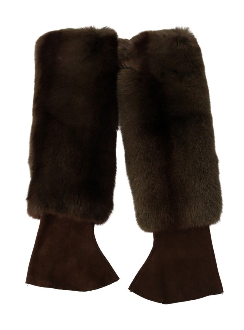 Dolce & Gabbana Elegant Brown Fur & Leather Elbow-Length Gloves - KALAJ