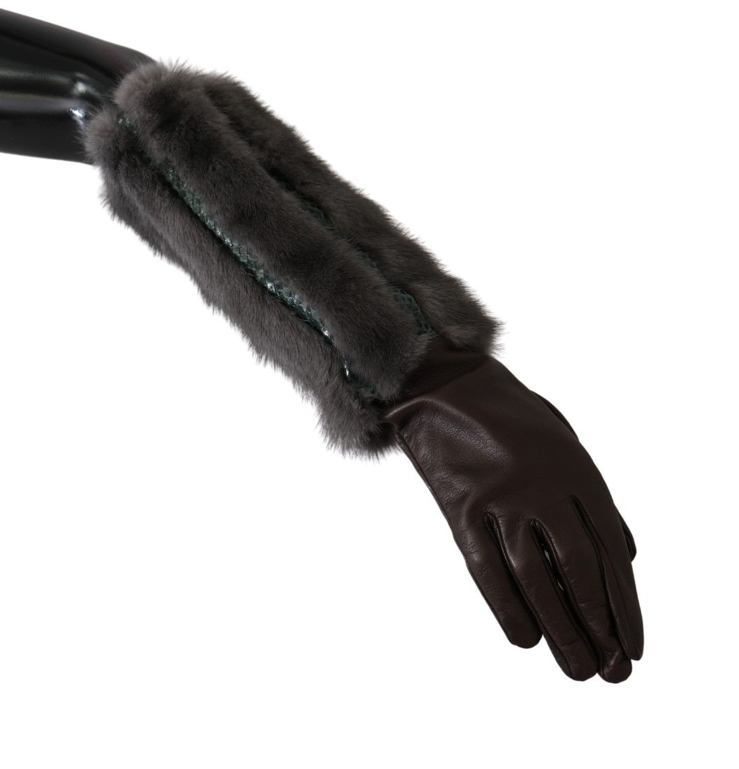 Dolce & Gabbana Elegant Mid-Arm Leather Gloves in Brown - KALAJ