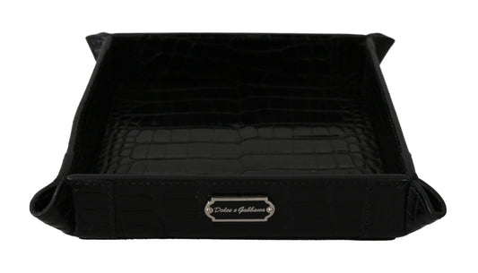 Dolce & Gabbana Elegant Black Exotic Skin Entry Tray - KALAJ