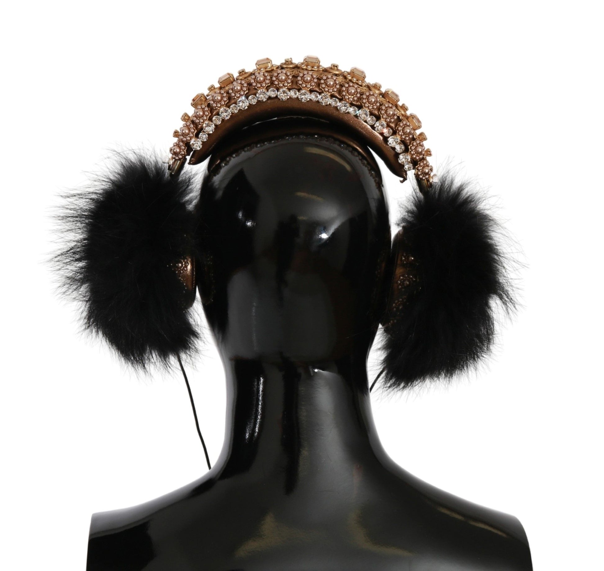 Dolce & Gabbana Gold Black Crystal Embellished Headphones - KALAJ