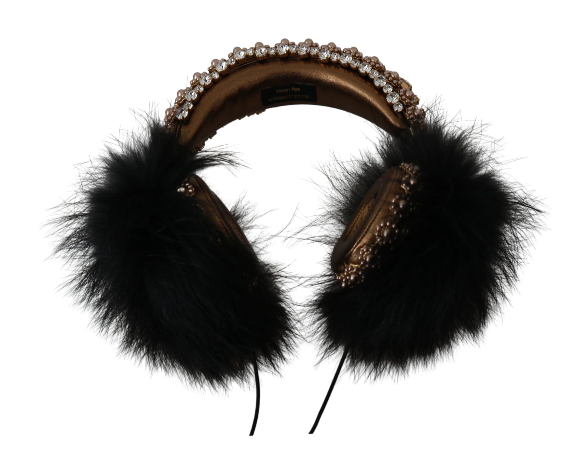 Dolce & Gabbana Gold Black Crystal Embellished Headphones - KALAJ