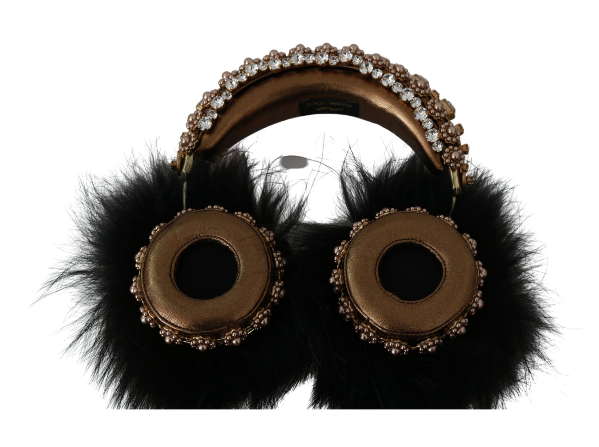 Dolce & Gabbana Gold Black Crystal Embellished Headphones - KALAJ