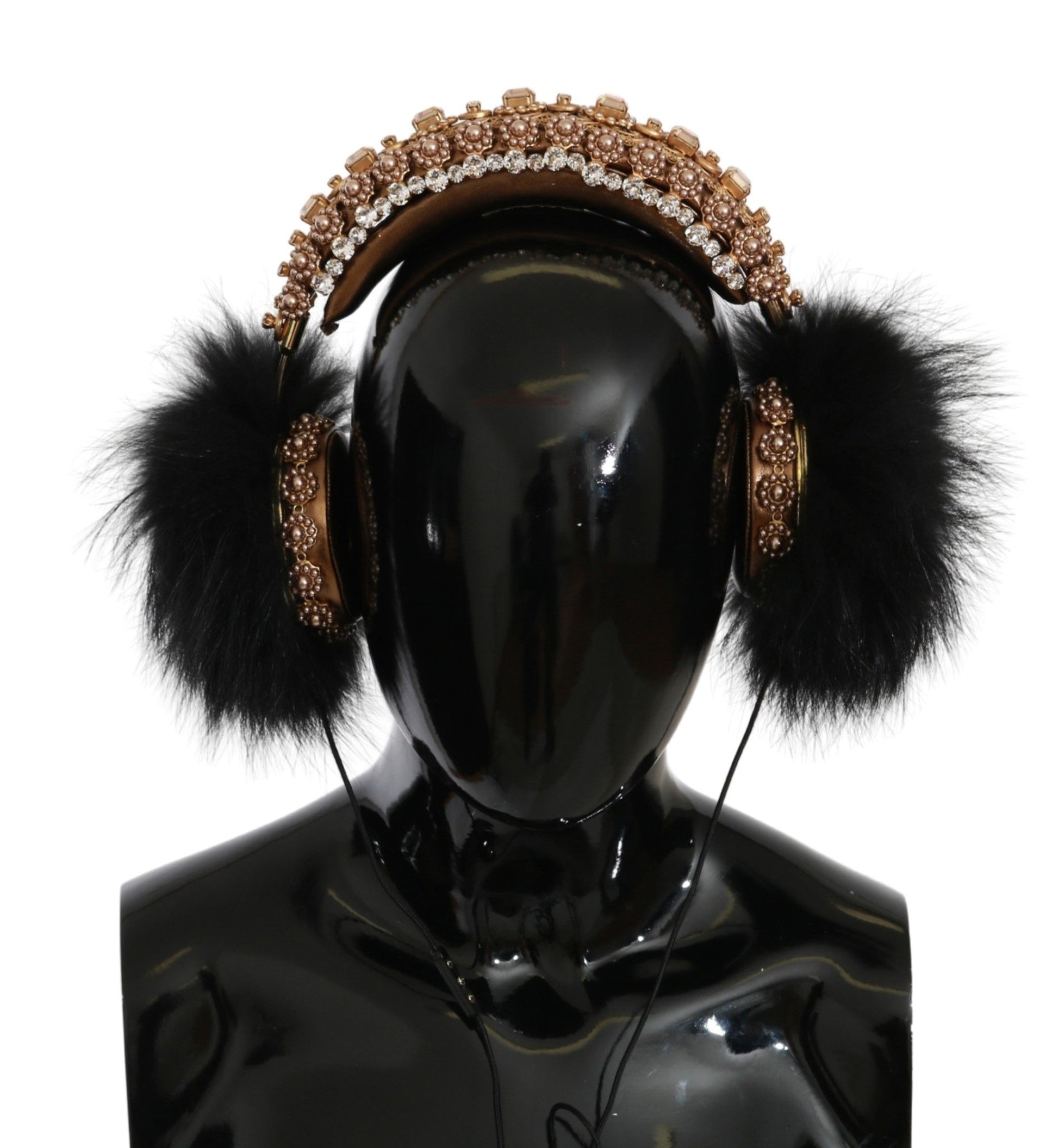 Dolce & Gabbana Gold Black Crystal Embellished Headphones - KALAJ