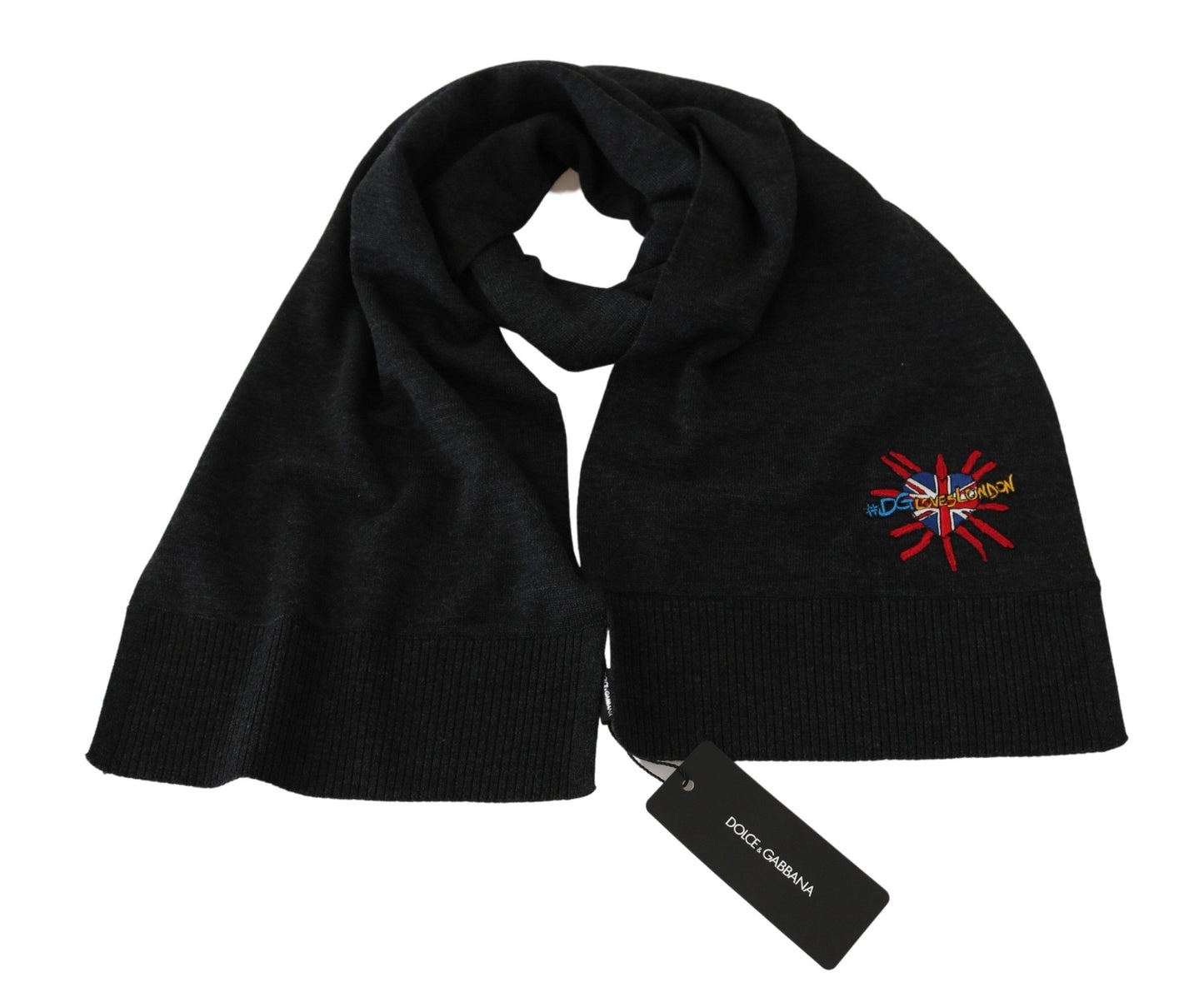 Dolce & Gabbana Elegant Virgin Wool Men's Scarf with Embroidery - KALAJ