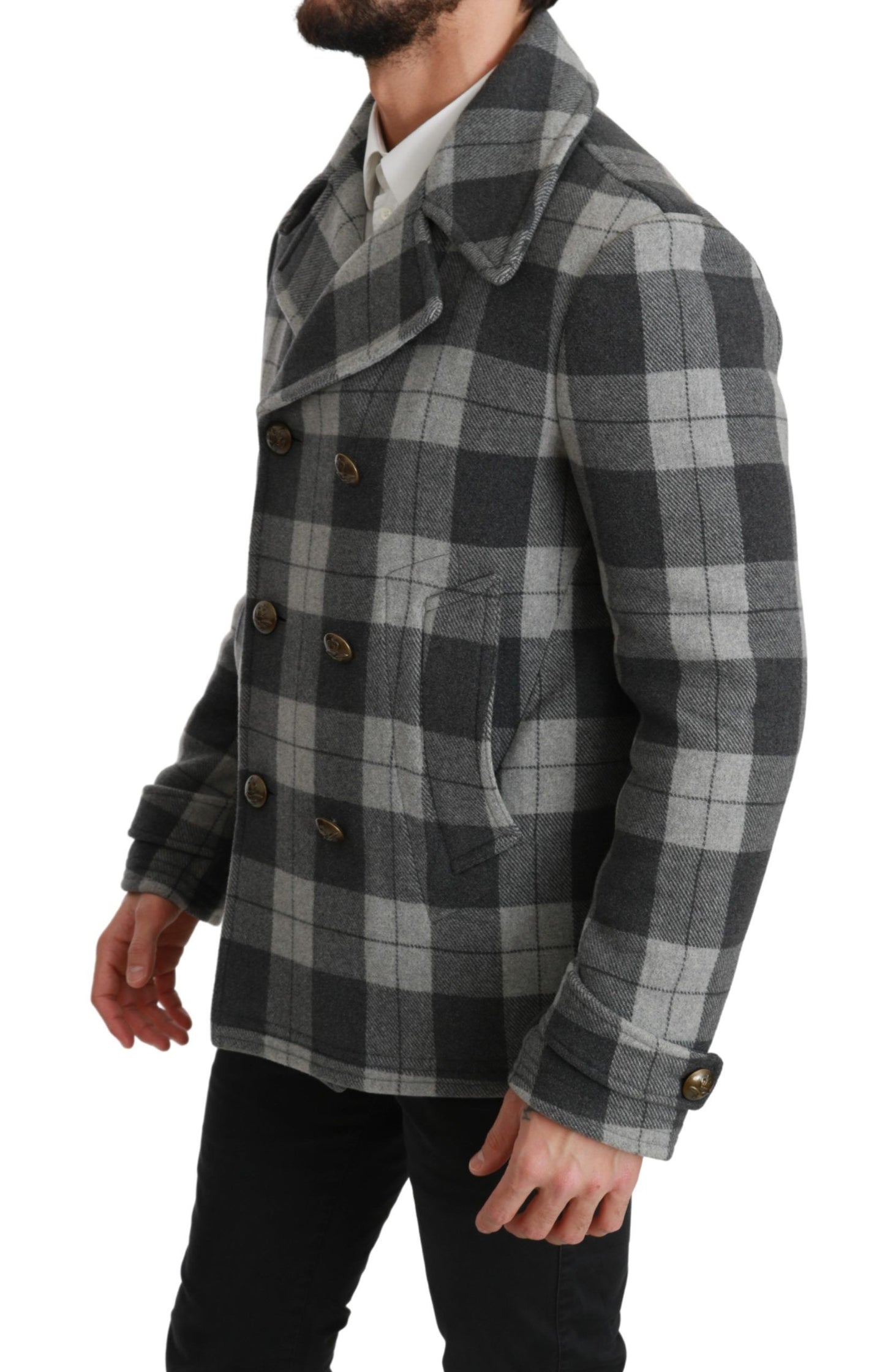Dolce & Gabbana Gray Check Wool Cashmere Coat Jacket