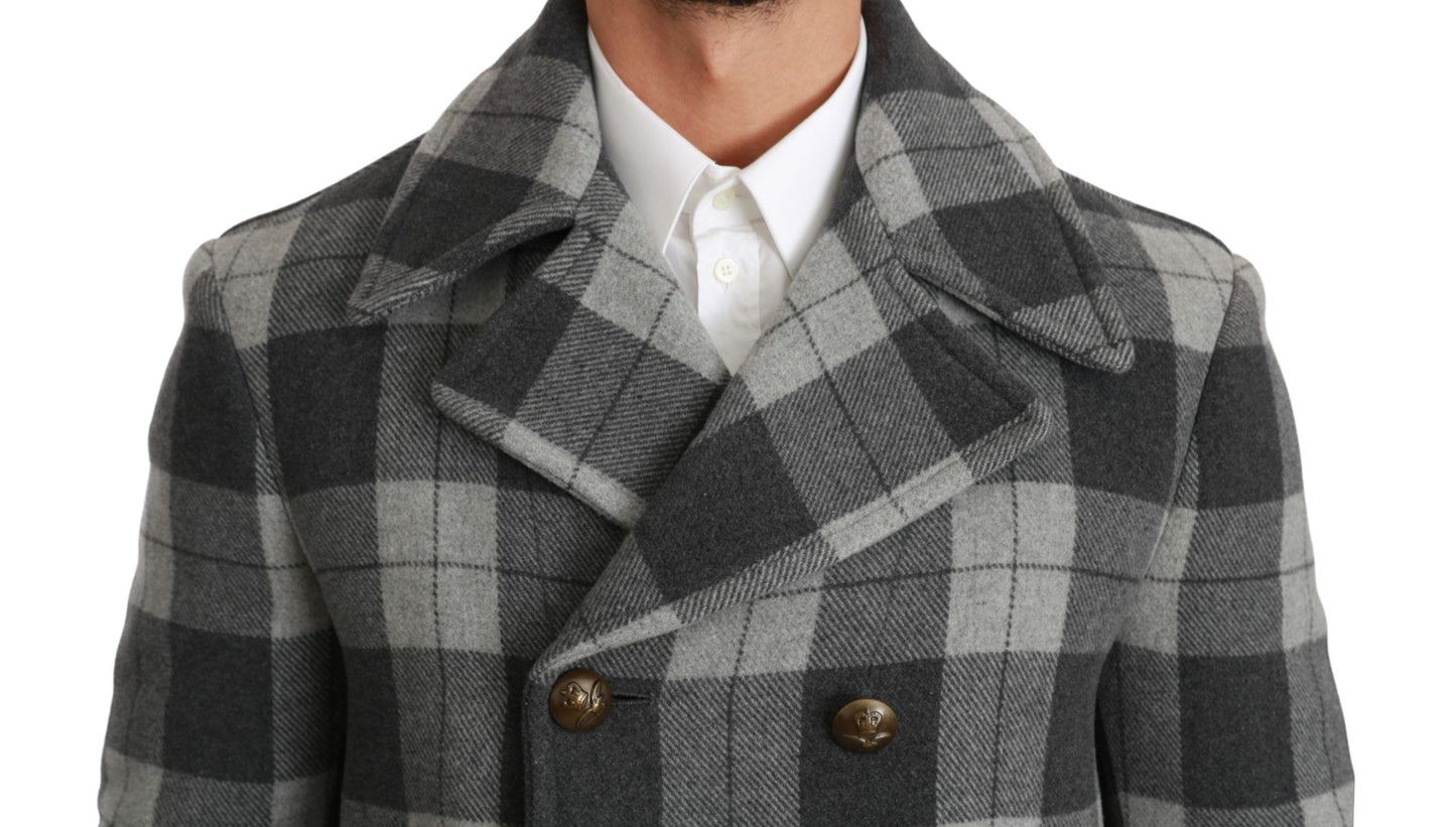 Dolce & Gabbana Gray Check Wool Cashmere Coat Jacket